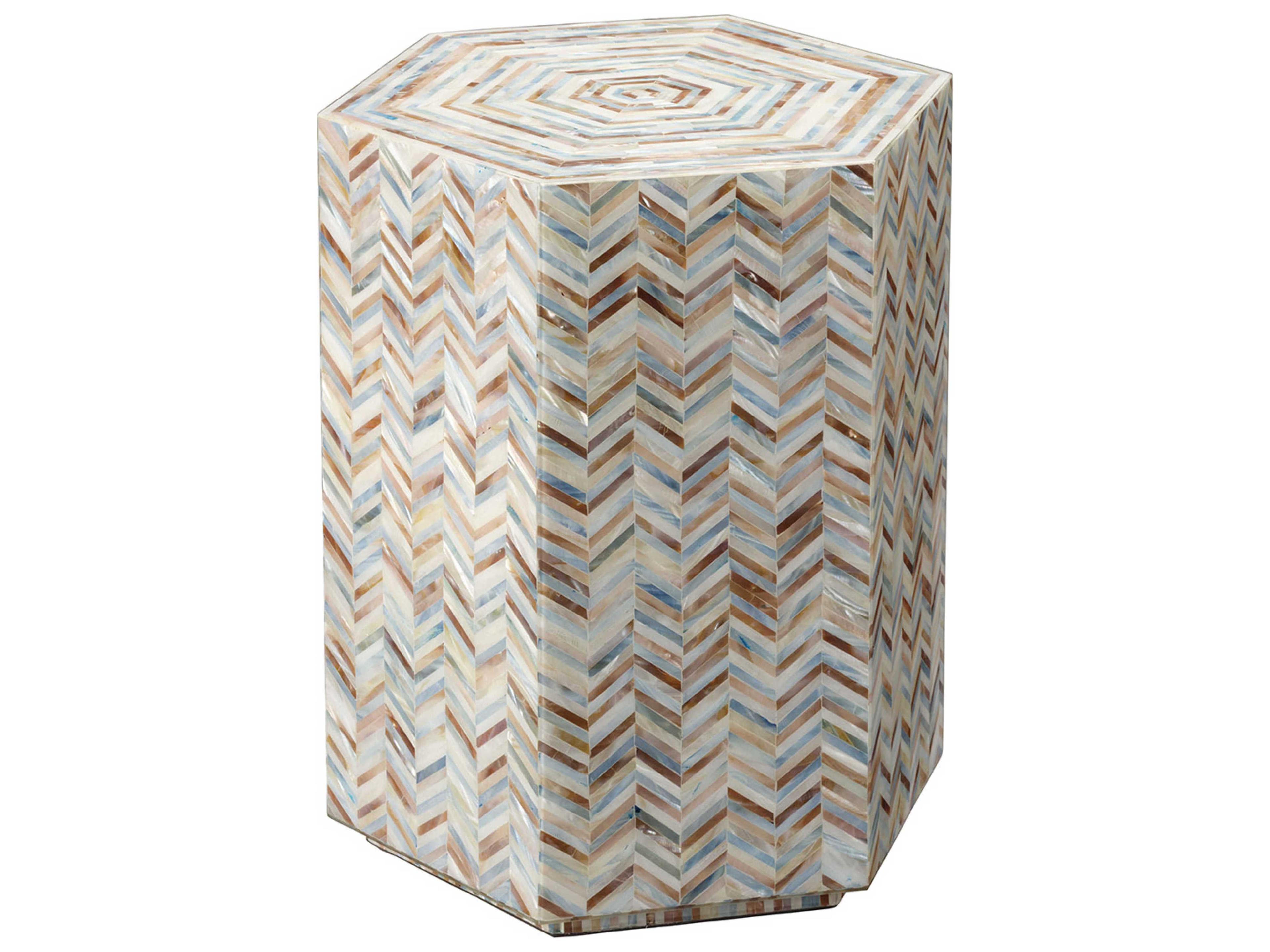 Hepburn 19" Hexagon Mother of Pearl Grey End Table