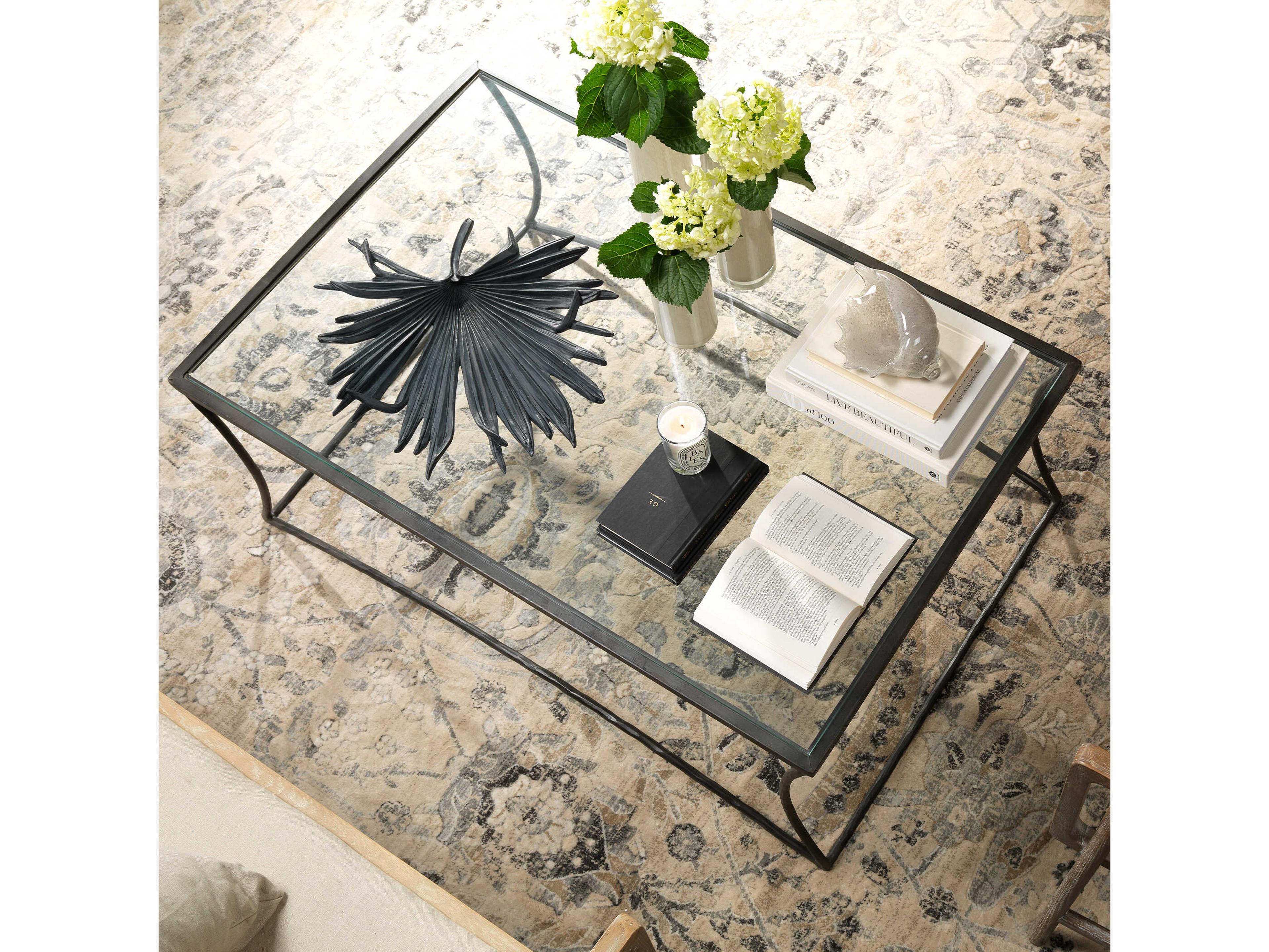 Jamie Young Kai Rectangular Glass Black Coffee Table