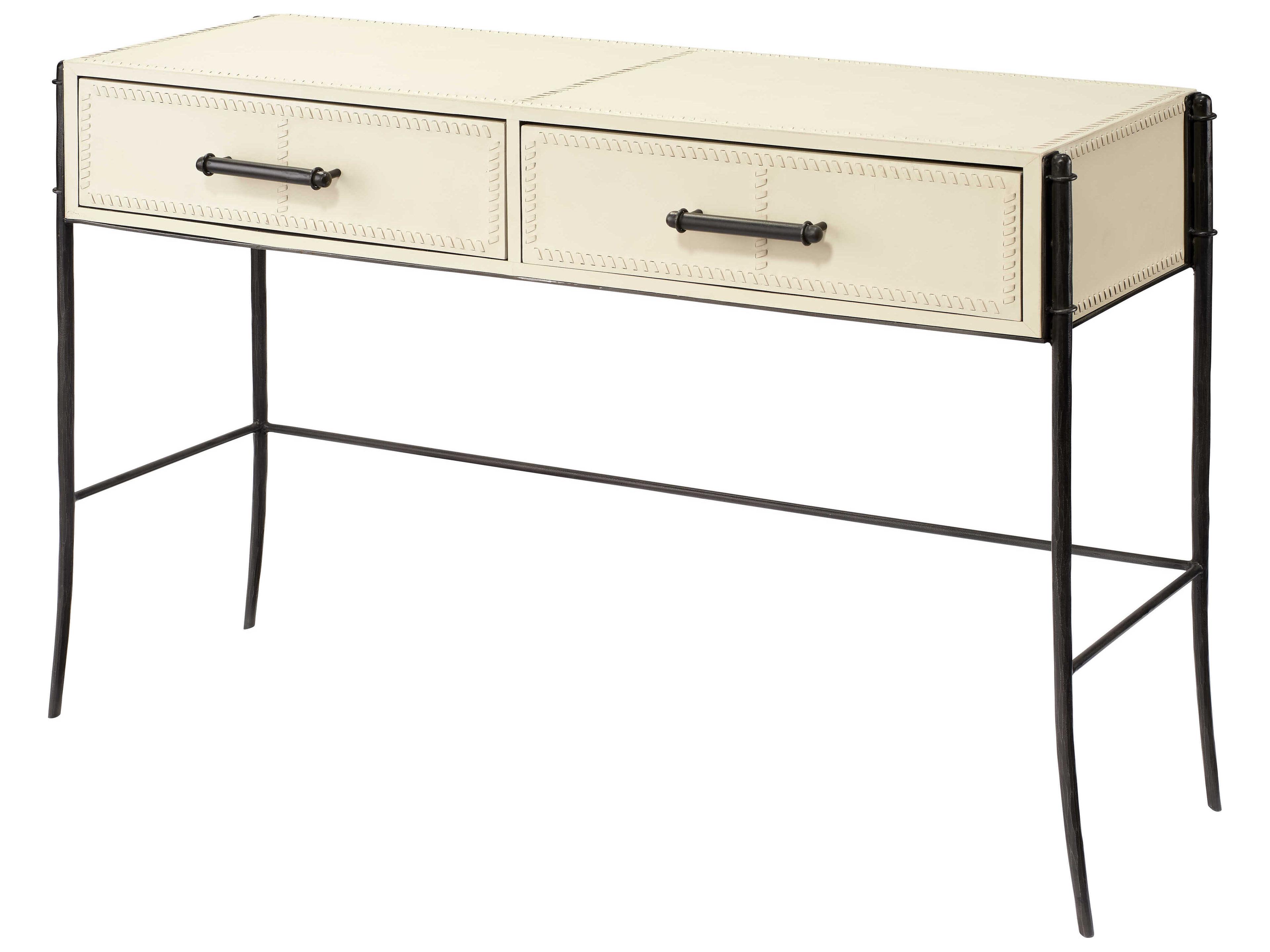 Nevado Rectangular Off White Leather Black Iron Console Table