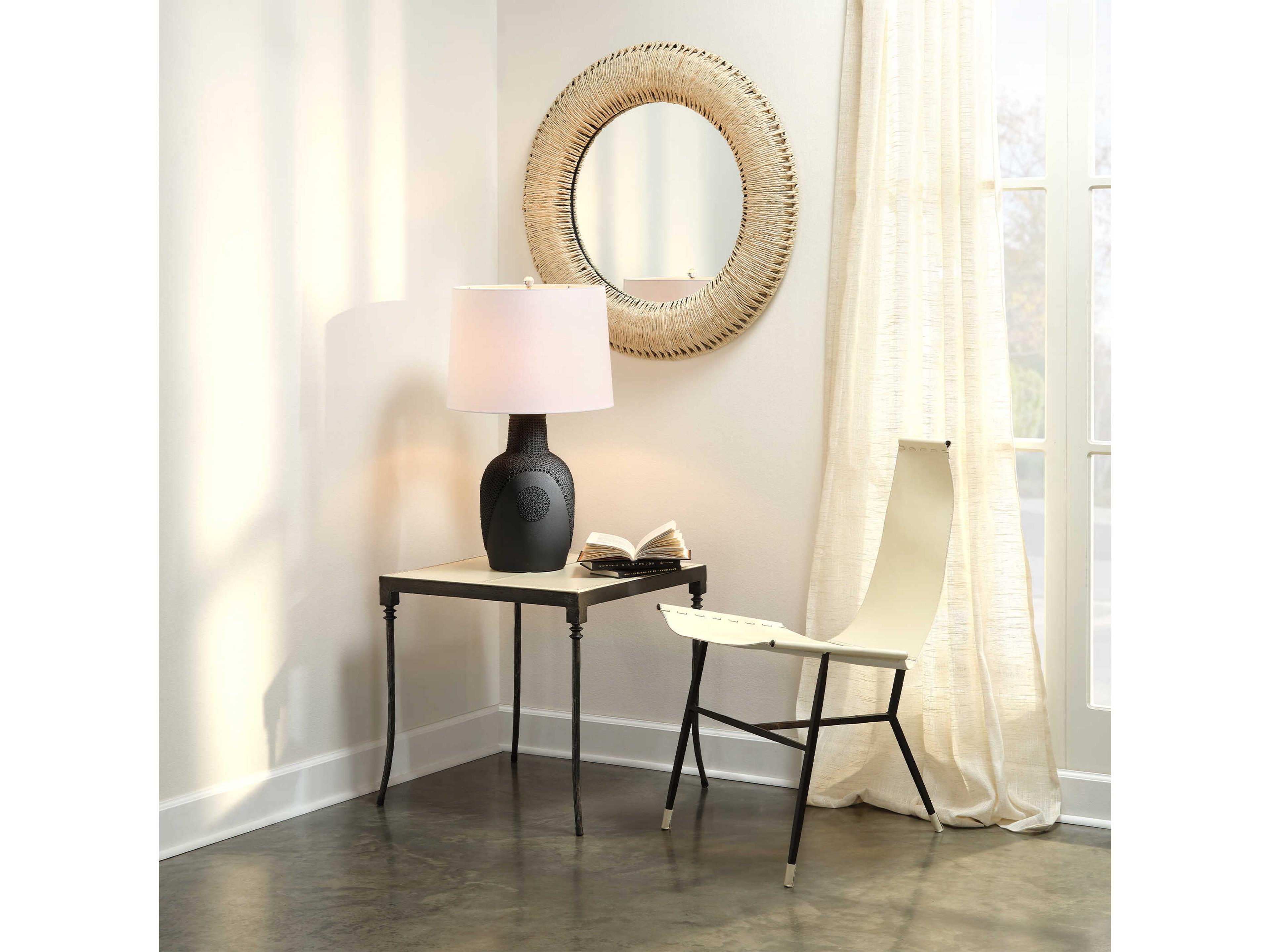 Jamie Young Square Off White Leather Black End Table