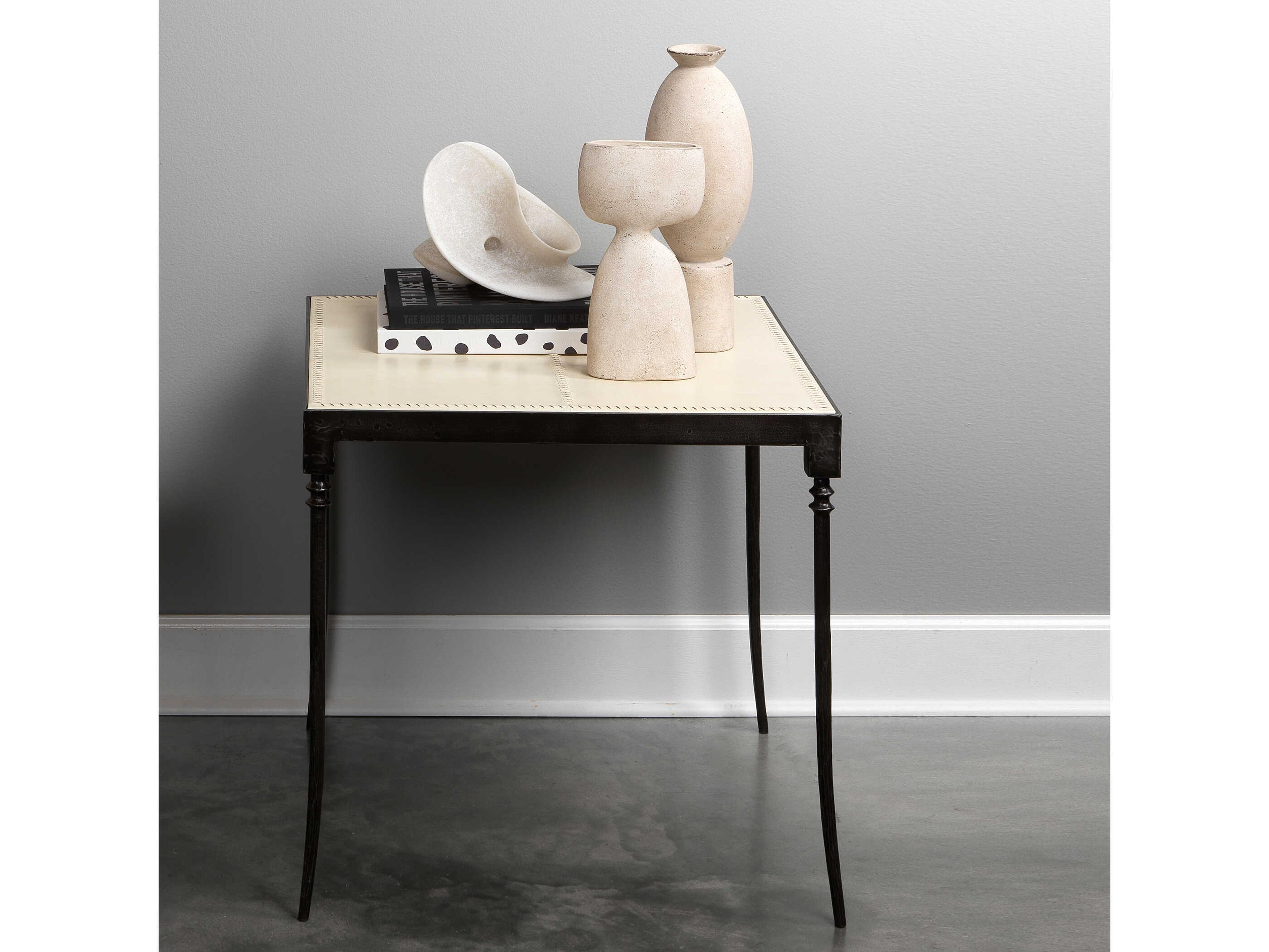 Jamie Young Square Off White Leather Black End Table