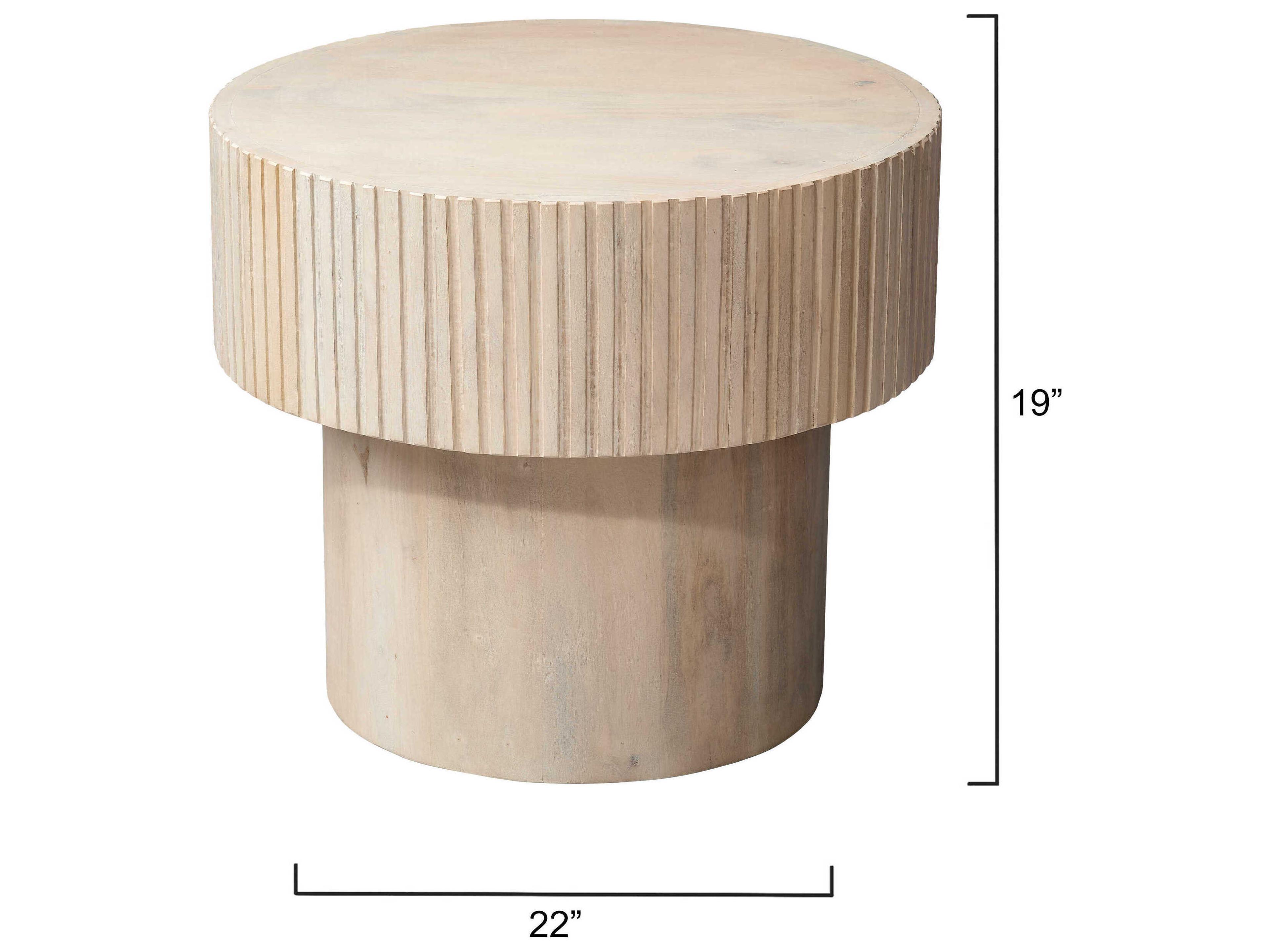 Jamie Young Notch Round Wood White Bleach Side Table