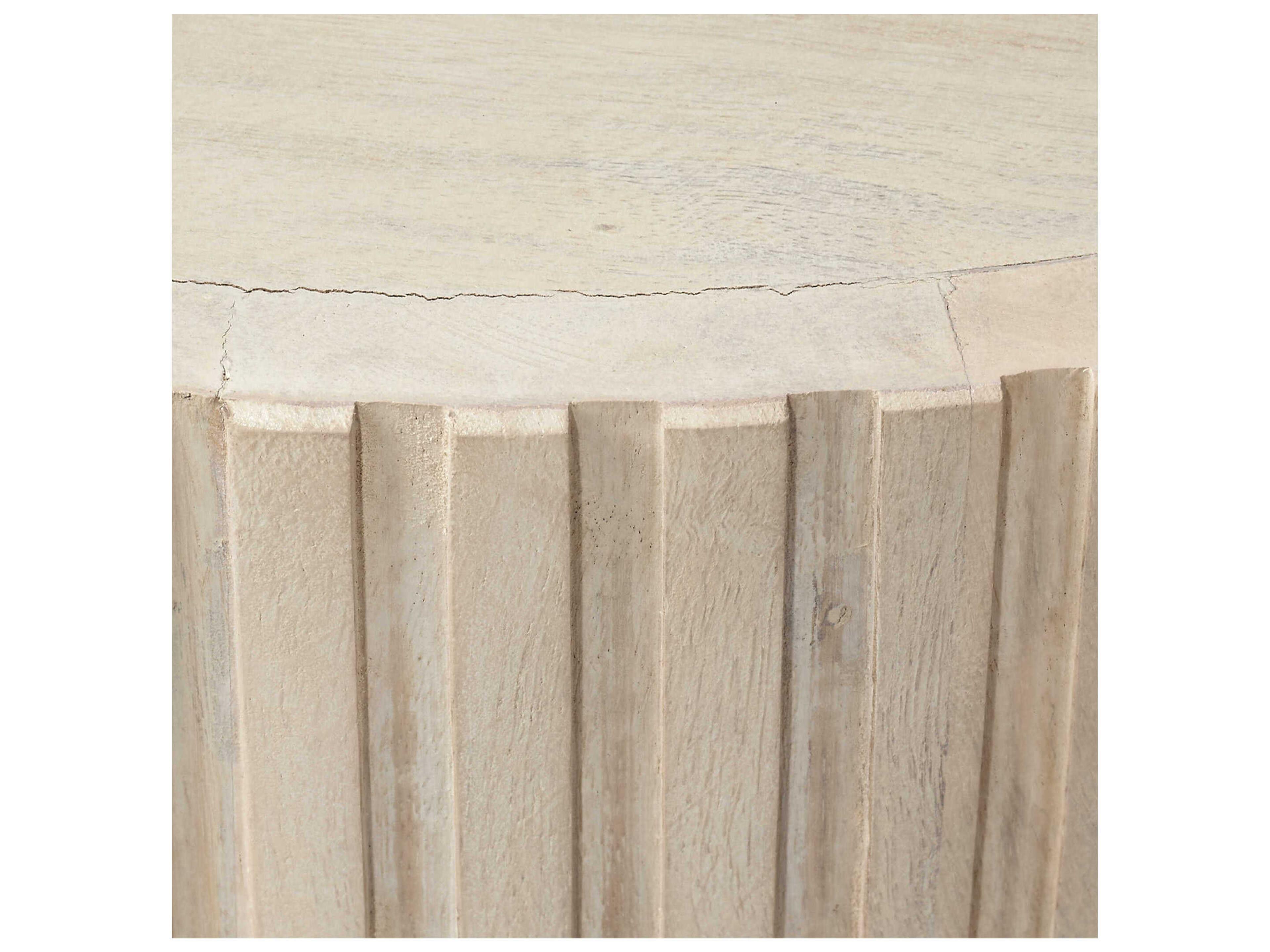 Jamie Young Notch Round Wood White Bleach Side Table