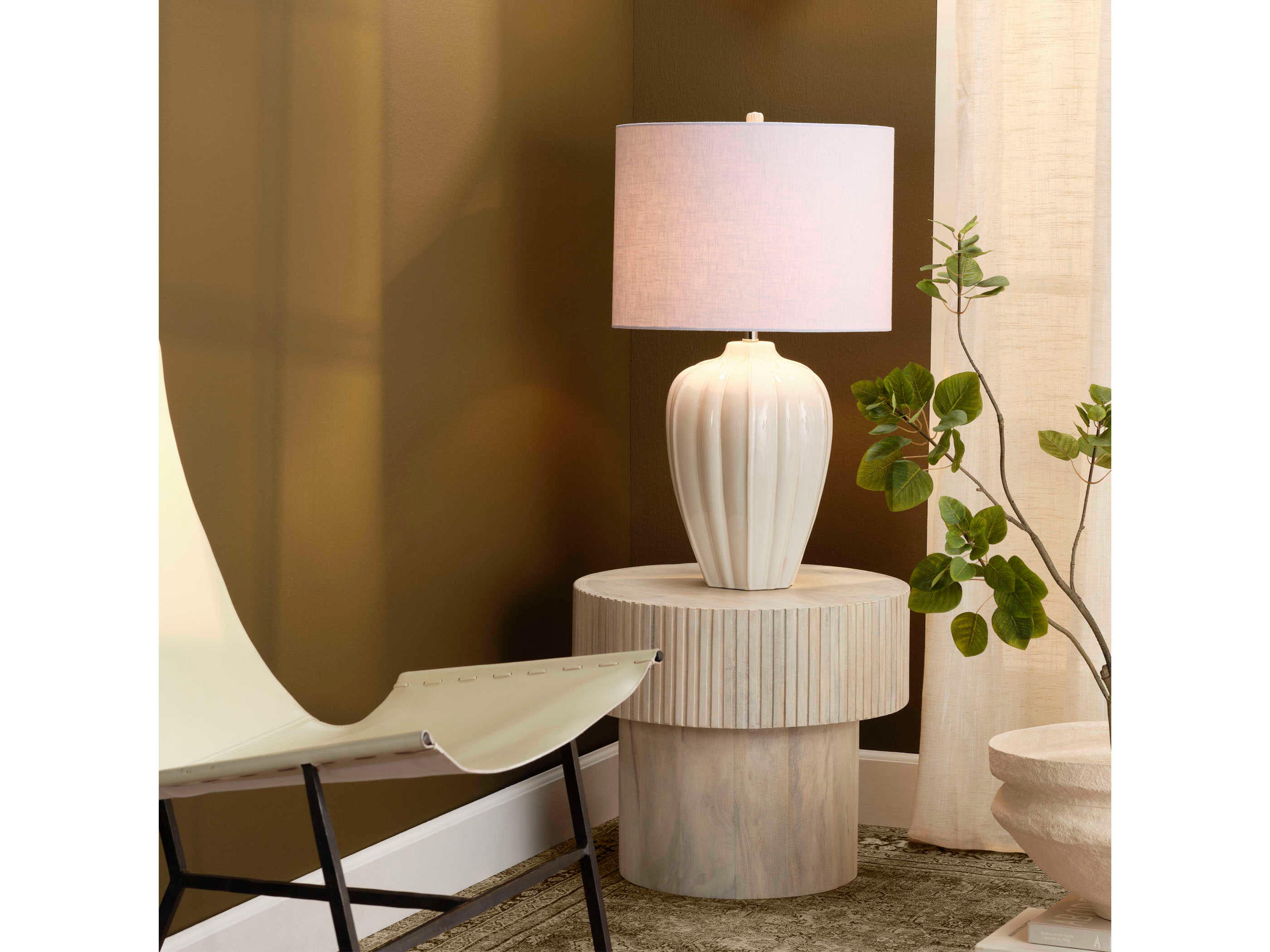 Jamie Young Notch Round Wood White Bleach Side Table