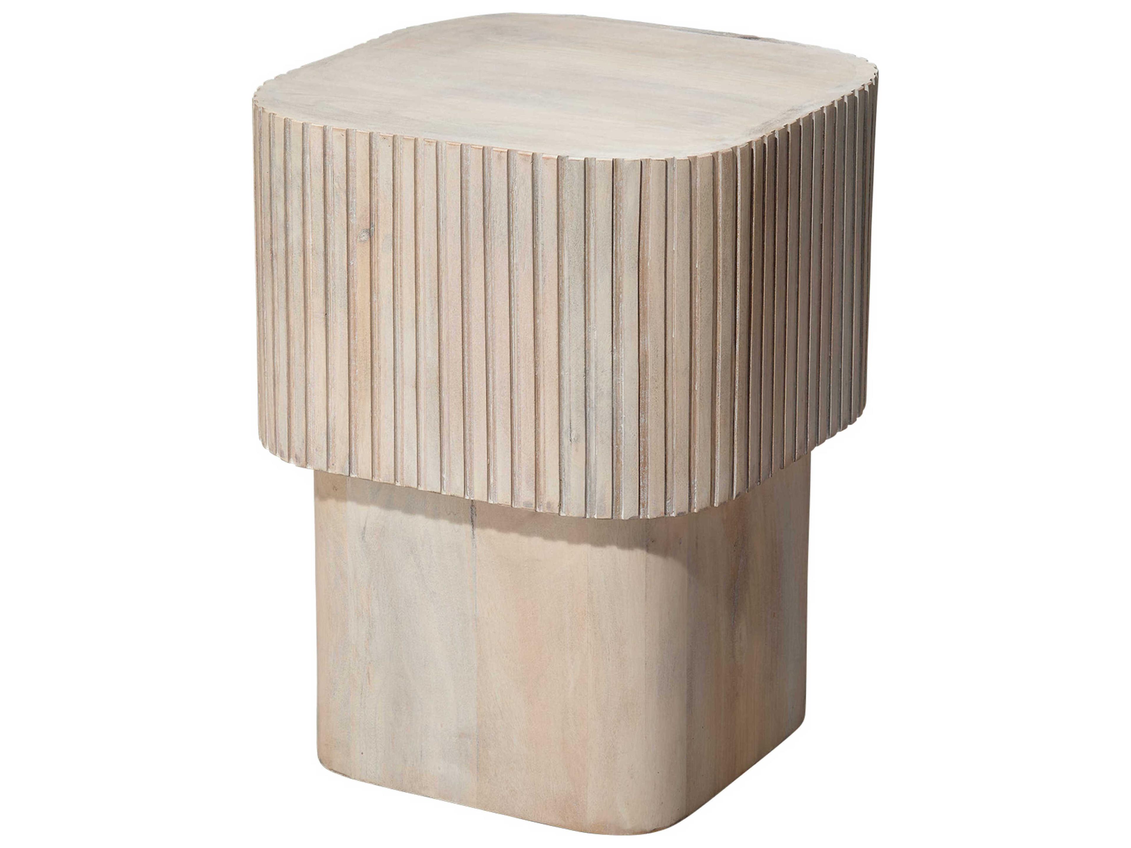 Notch Square Wood White Bleach Side Table
