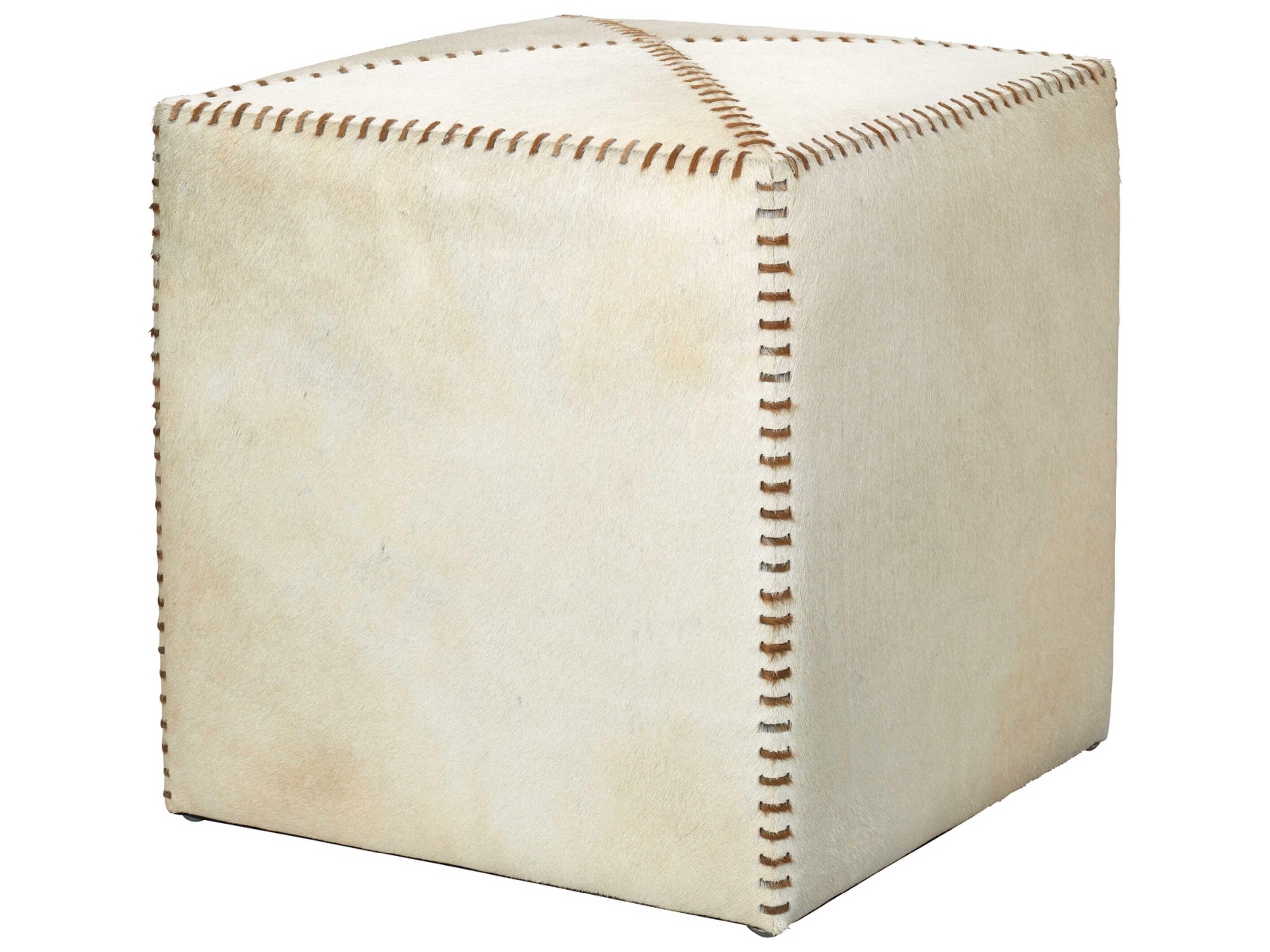 Hide White Cream Leather Ottoman
