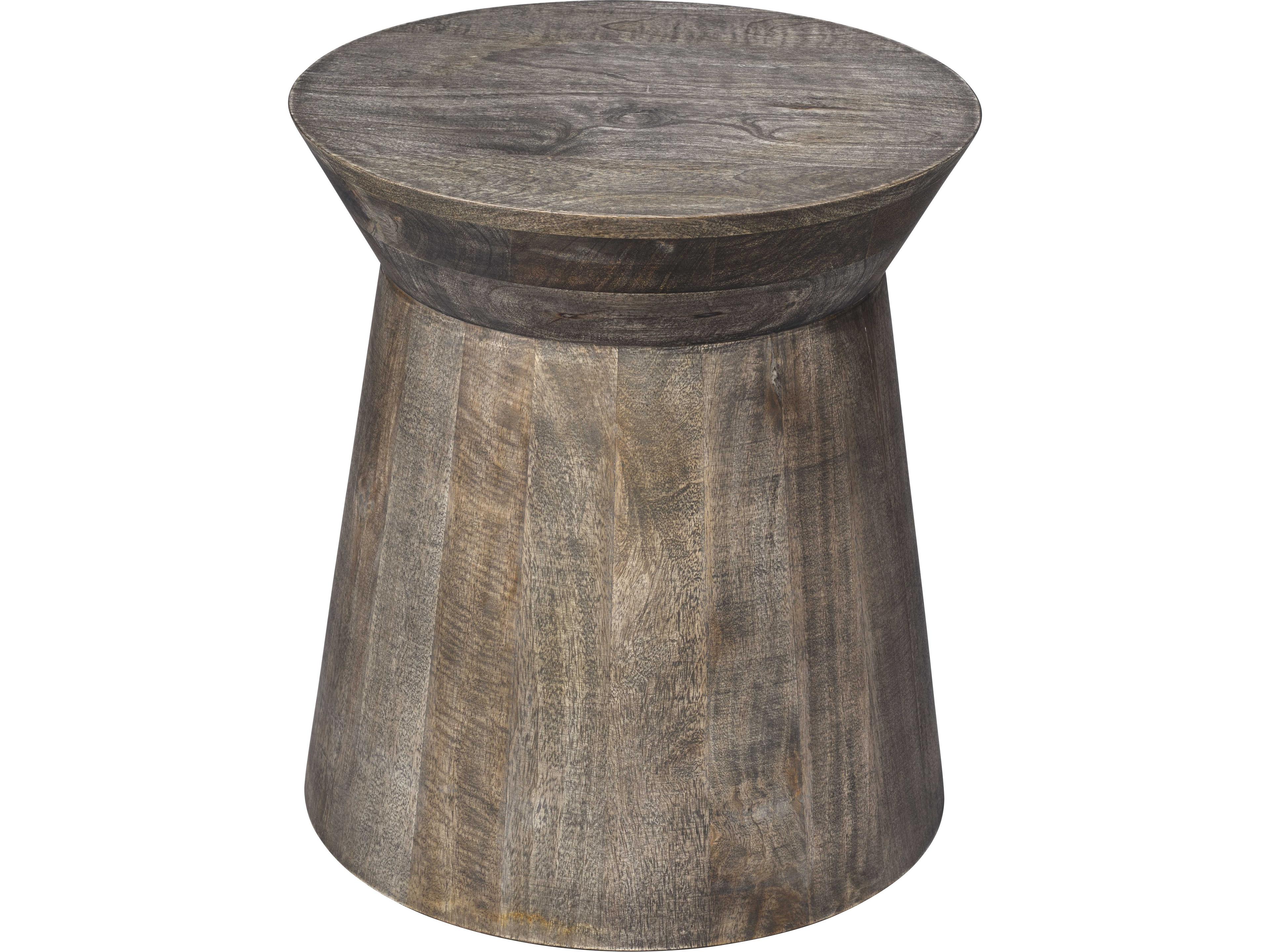 Porcini Round Wood Grey End Table