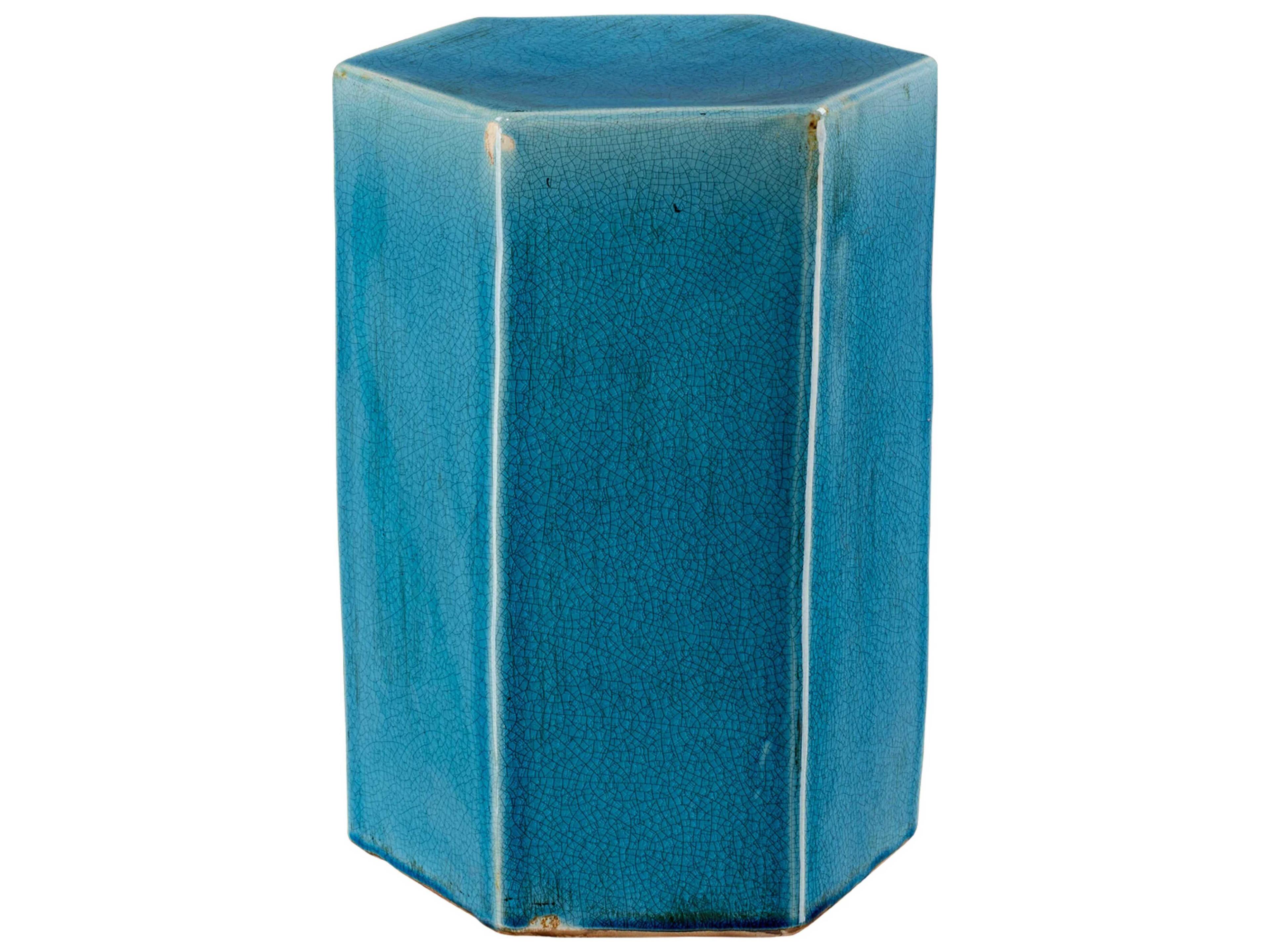 Porto Hexagon Azure Ceramic End Table