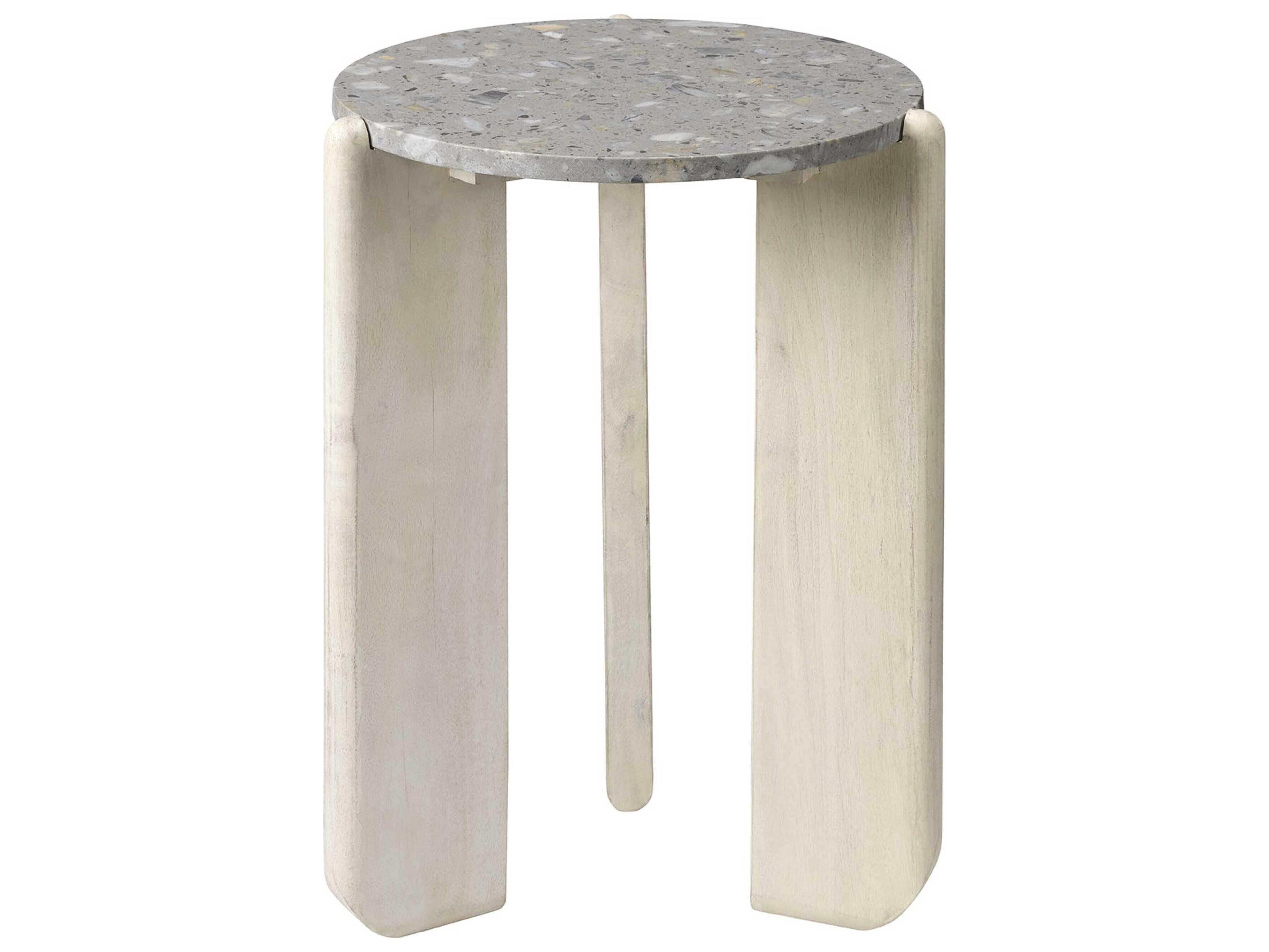 Quarry 18" Round Stone White End Table