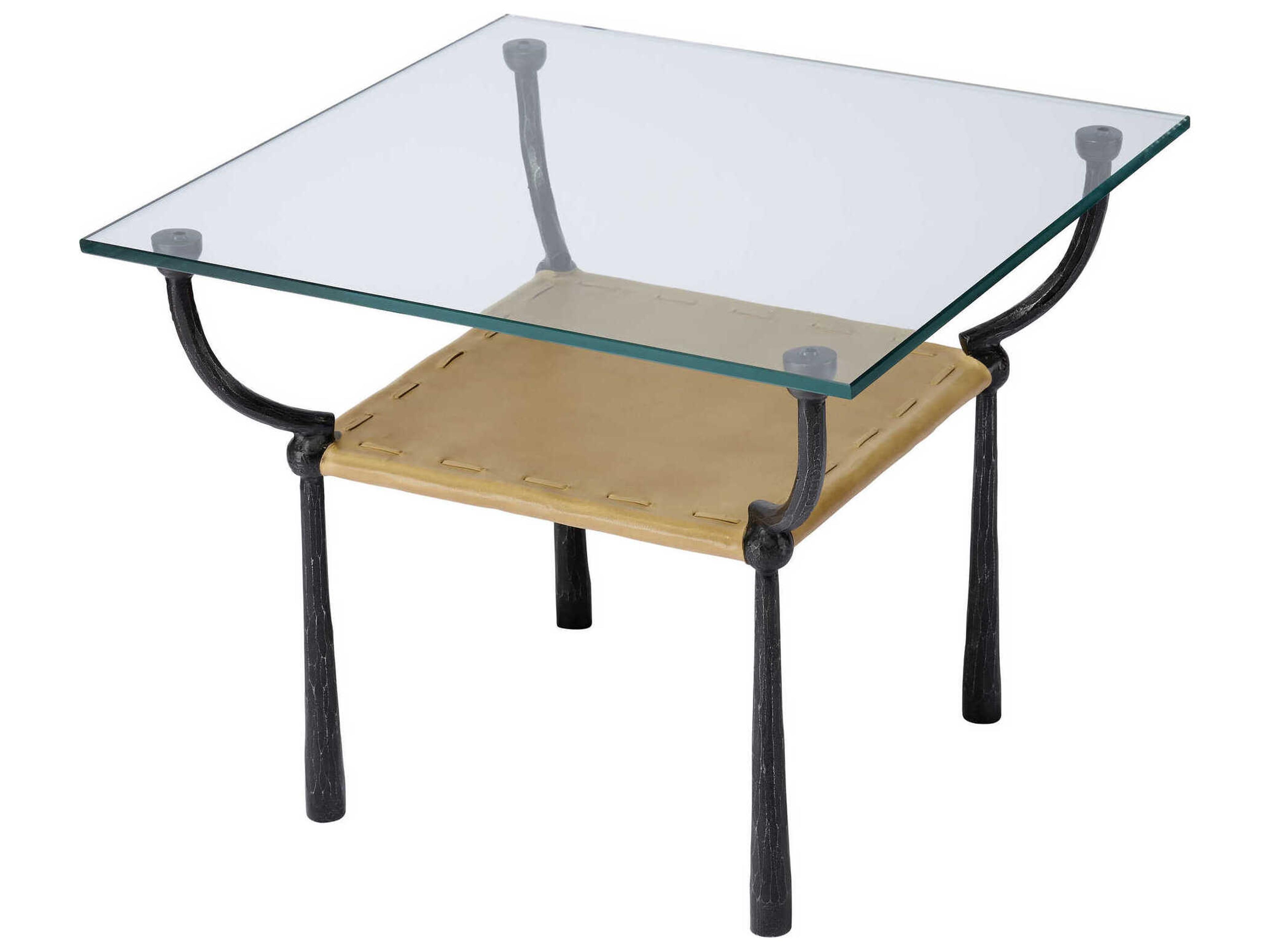 Renzo Square Glass Black Cashew Leather End Table