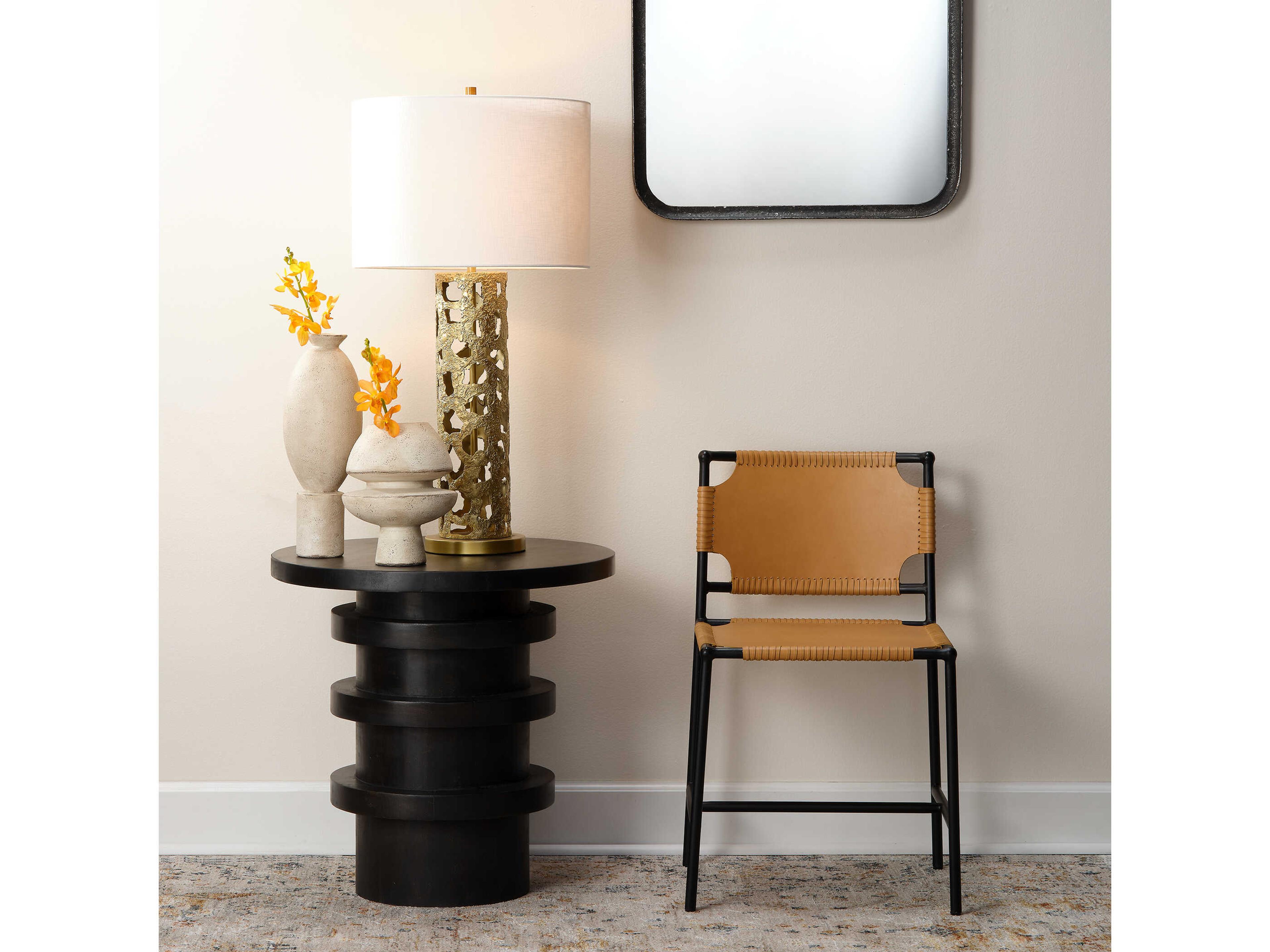 Jamie Young Revolve Round Wood Charcoal End Table