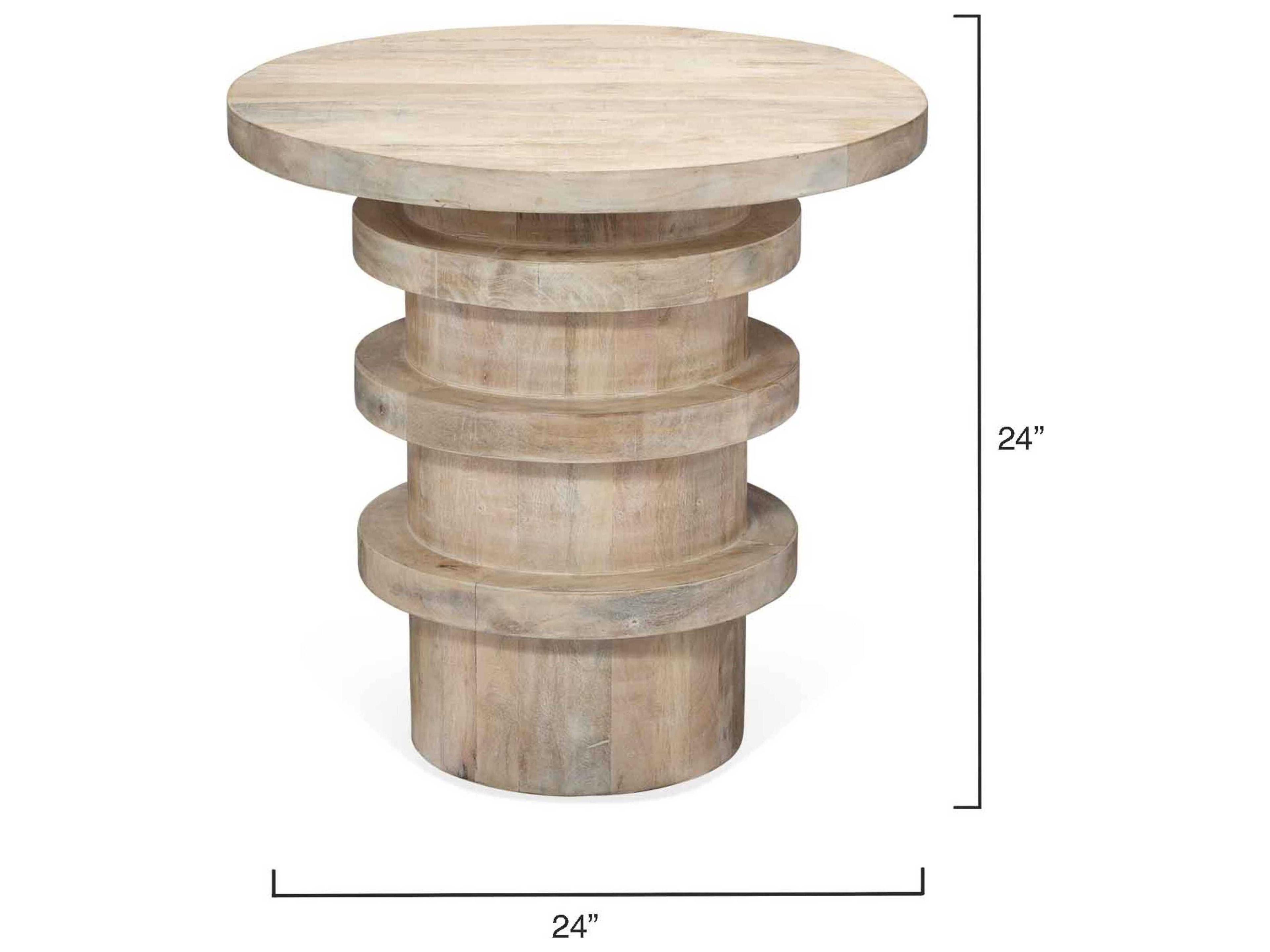 Jamie Young Revolve Round Wood White Washed End Table