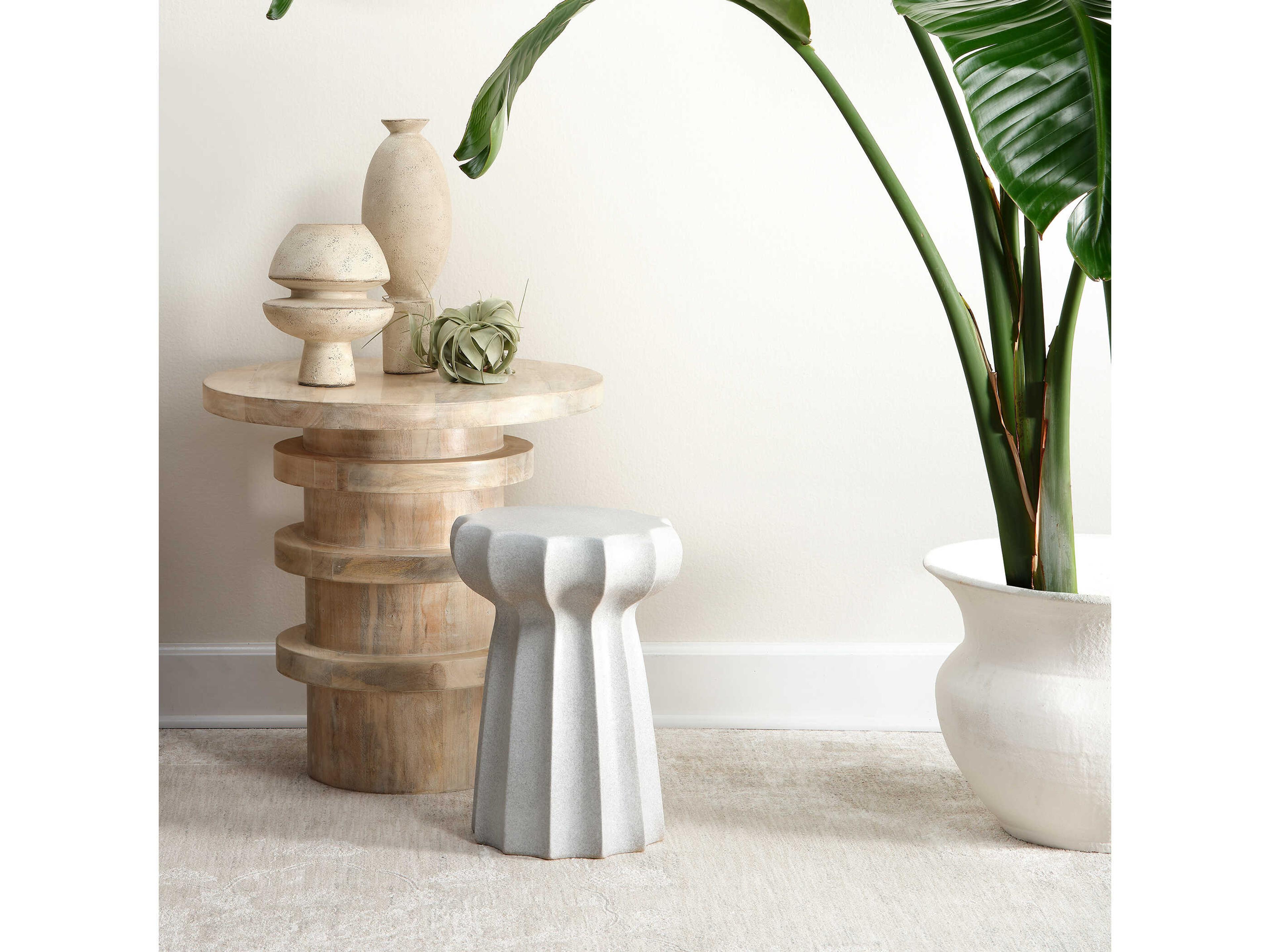 Jamie Young Revolve Round Wood White Washed End Table