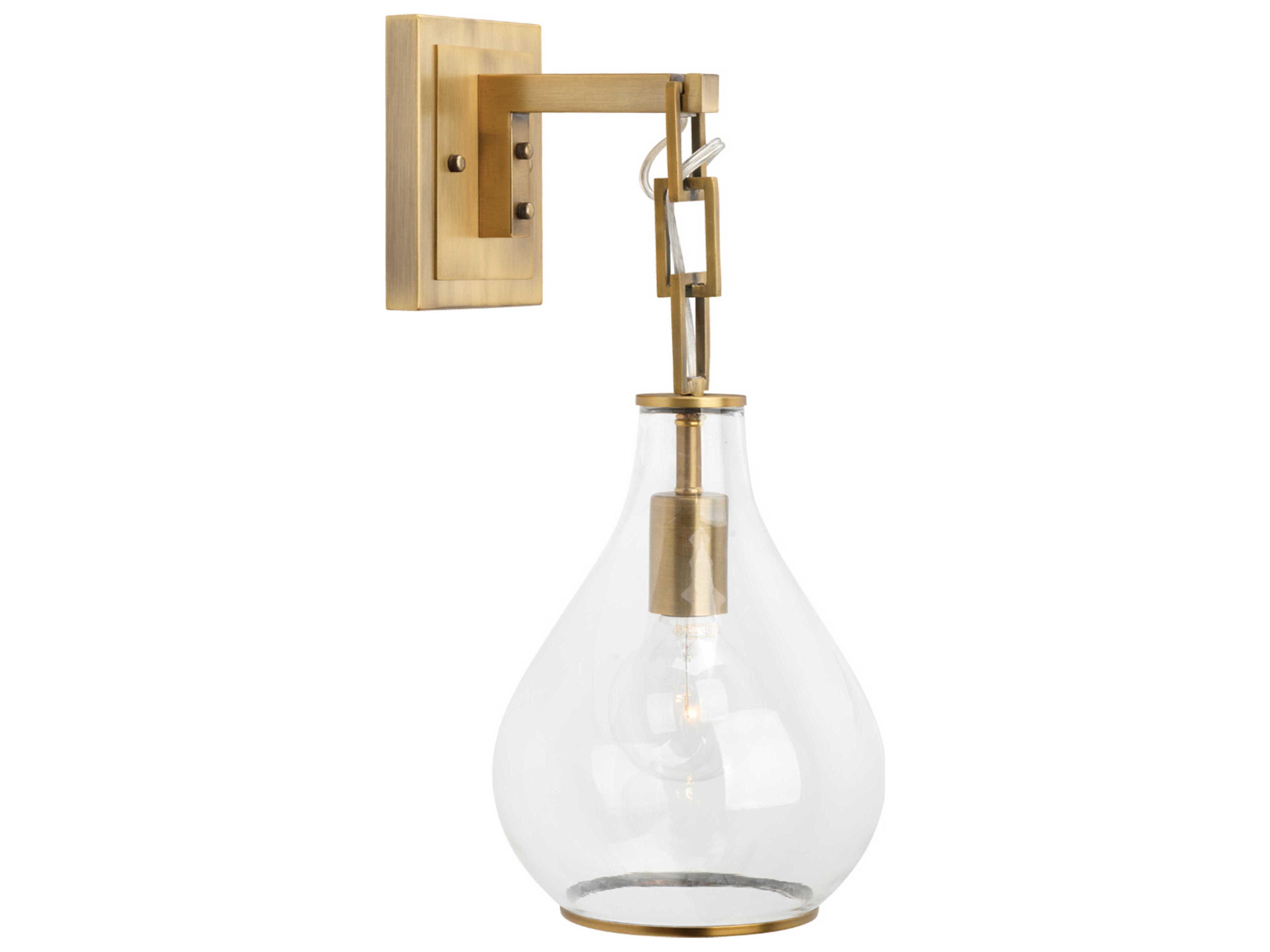 Jamie Young Tear Drop 1-Light Clear Glass Antique Brass Wall Sconce
