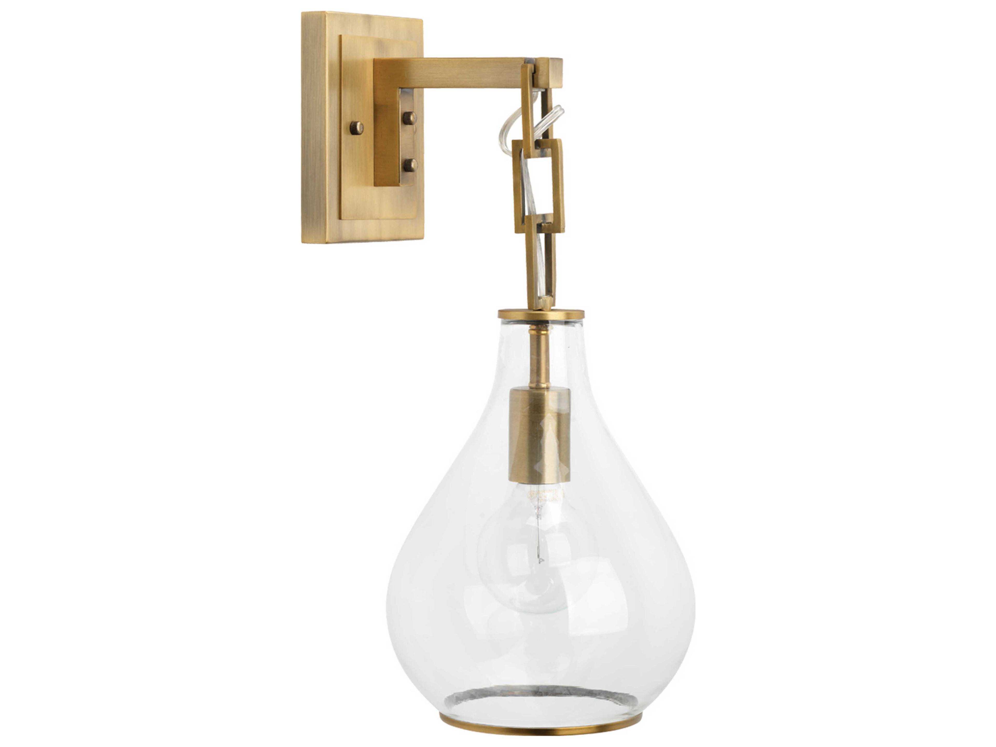 Jamie Young Tear Drop 1-Light Clear Glass Antique Brass Wall Sconce