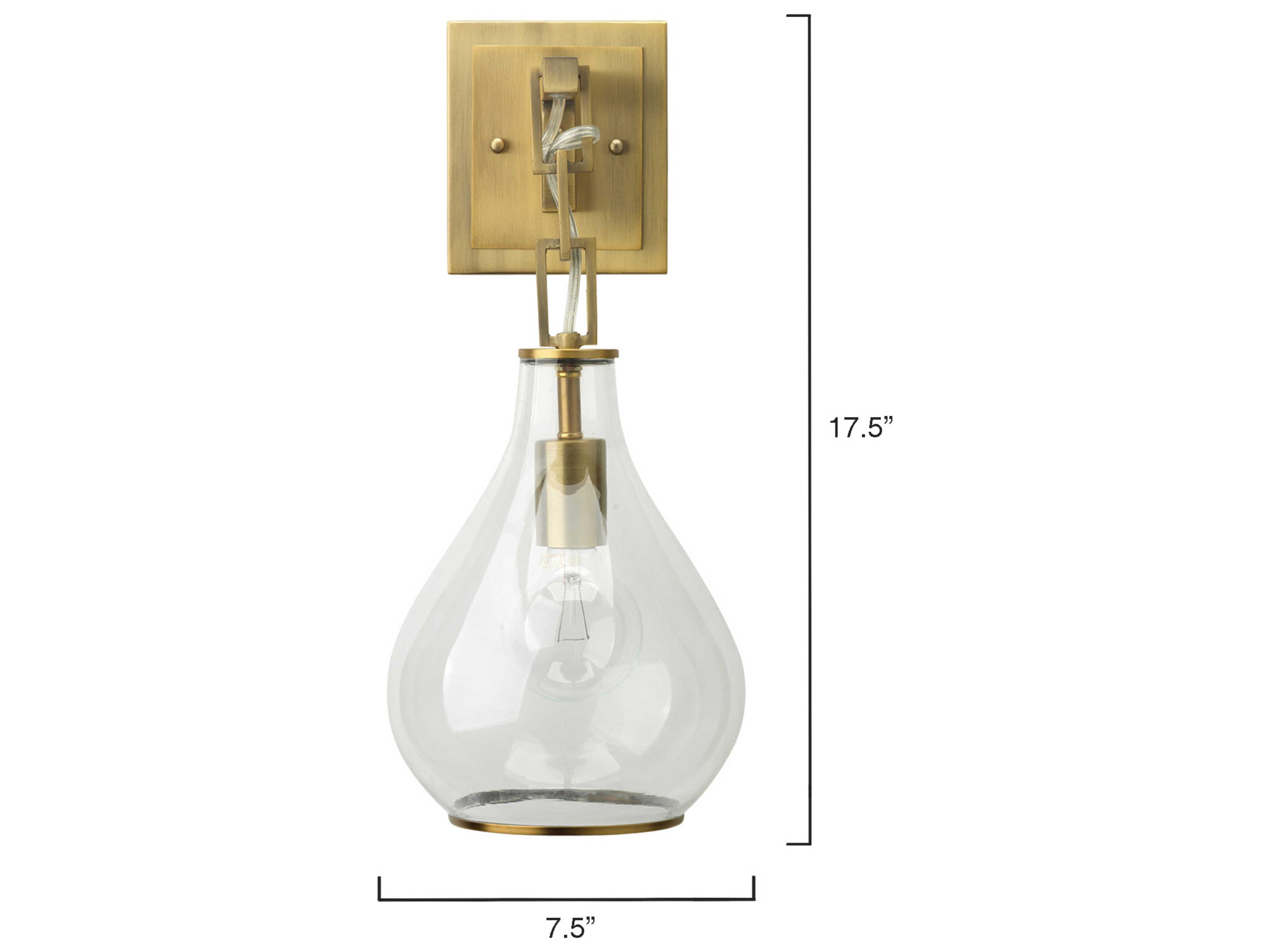 Jamie Young Tear Drop 1-Light Clear Glass Antique Brass Wall Sconce