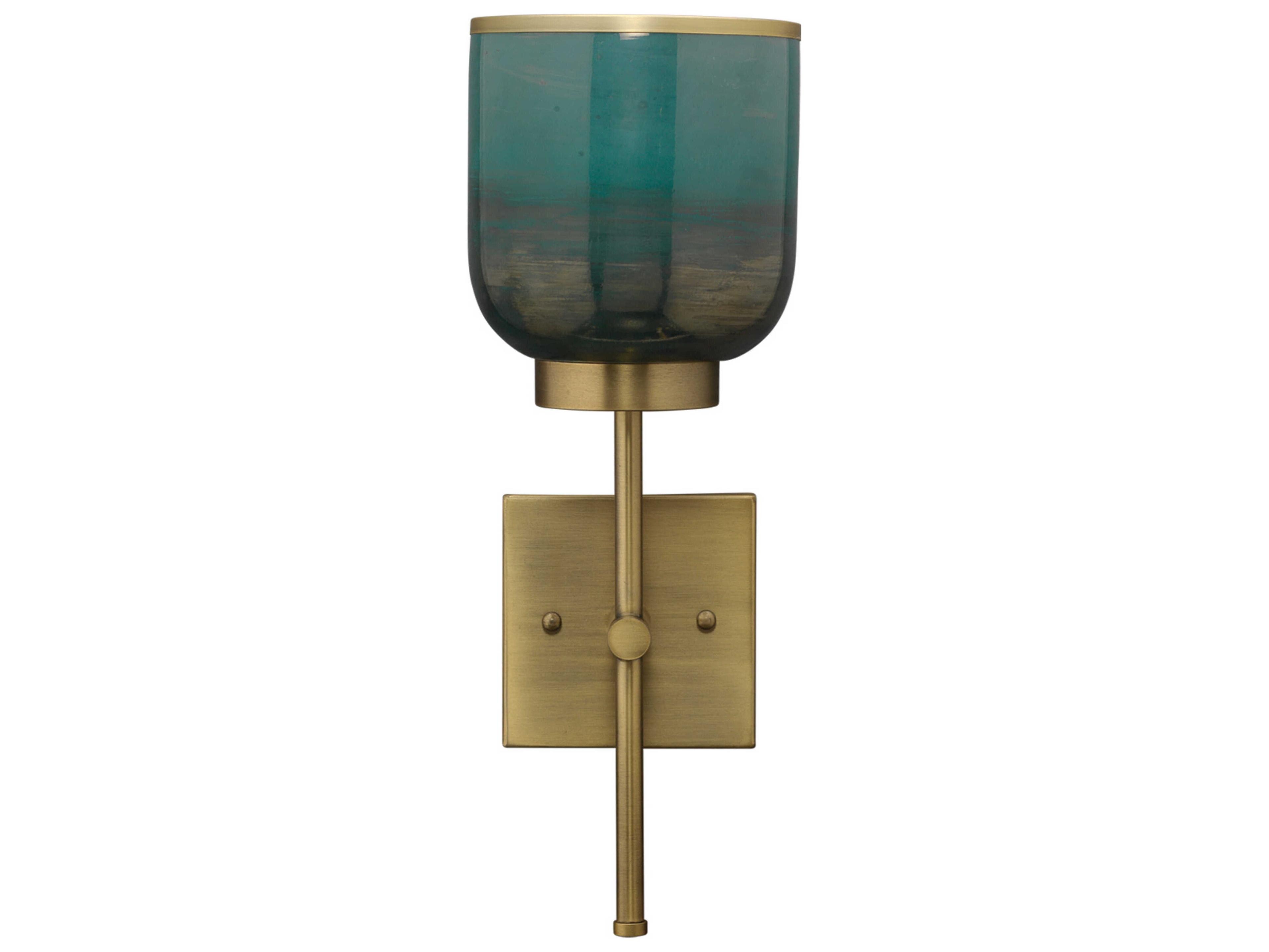 Vapor 1-Light Antique Brass Aqua Metallic Glass Blue Wall Sconce