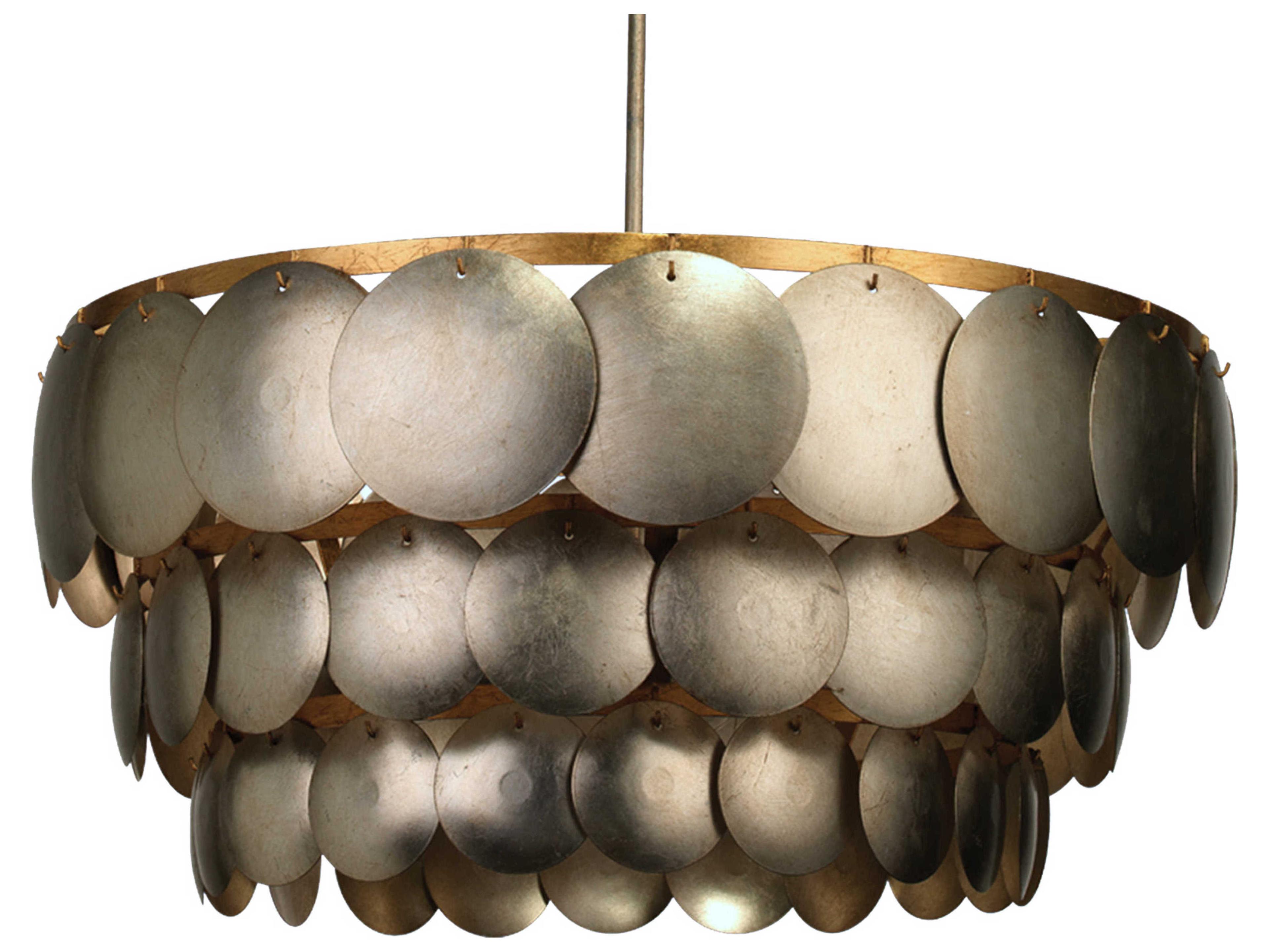 4-Light Champagne Leaf Gold Trim Silver Geometric Round Pendant