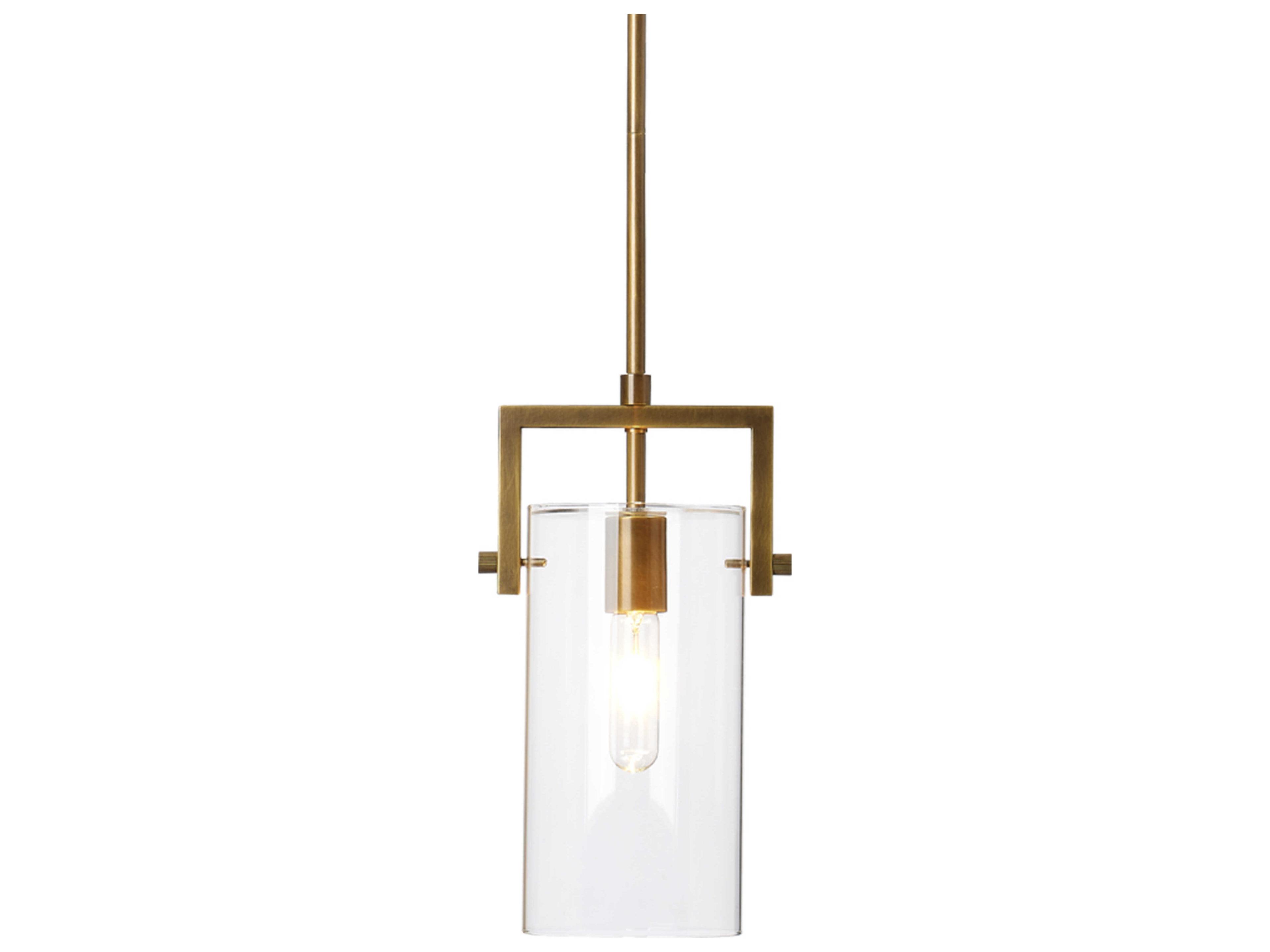 Jamie Young 1-Light Antique Brass And Clear Glass Cylinder Mini Pendant