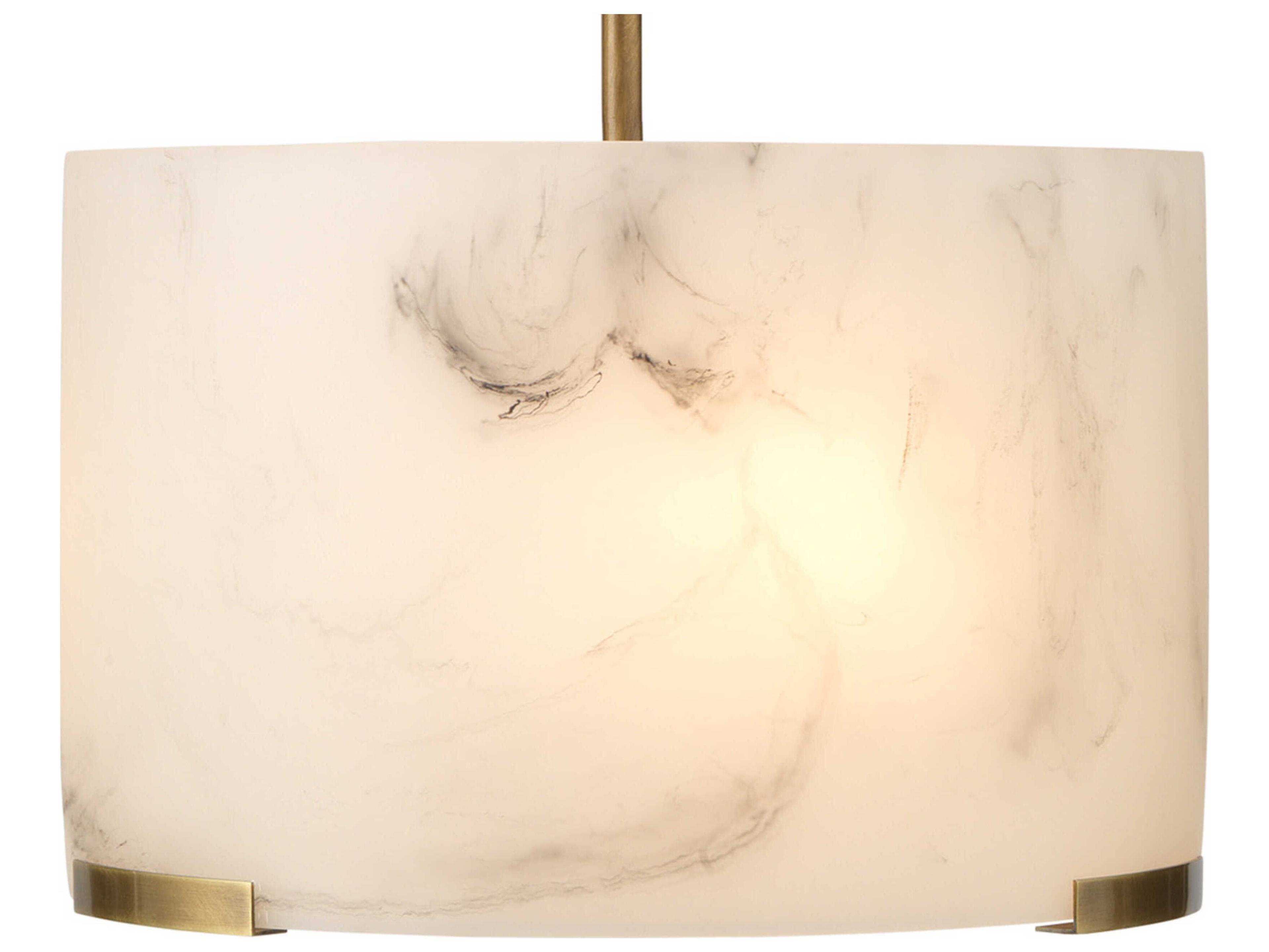 Jamie Young Elancourt 3-Light White Faux Alabaster Antique Brass Drum Pendant