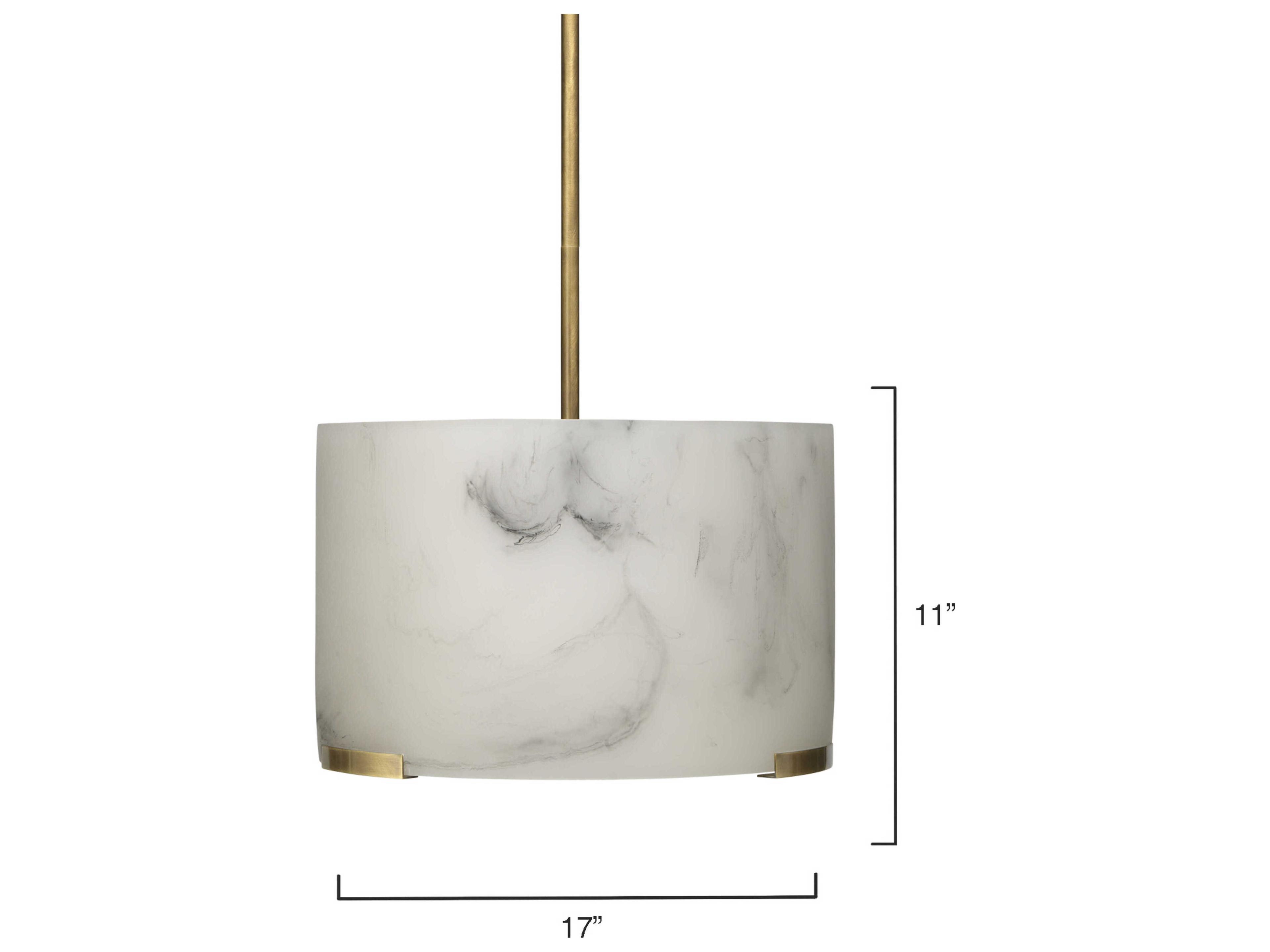 Jamie Young Elancourt 3-Light White Faux Alabaster Antique Brass Drum Pendant