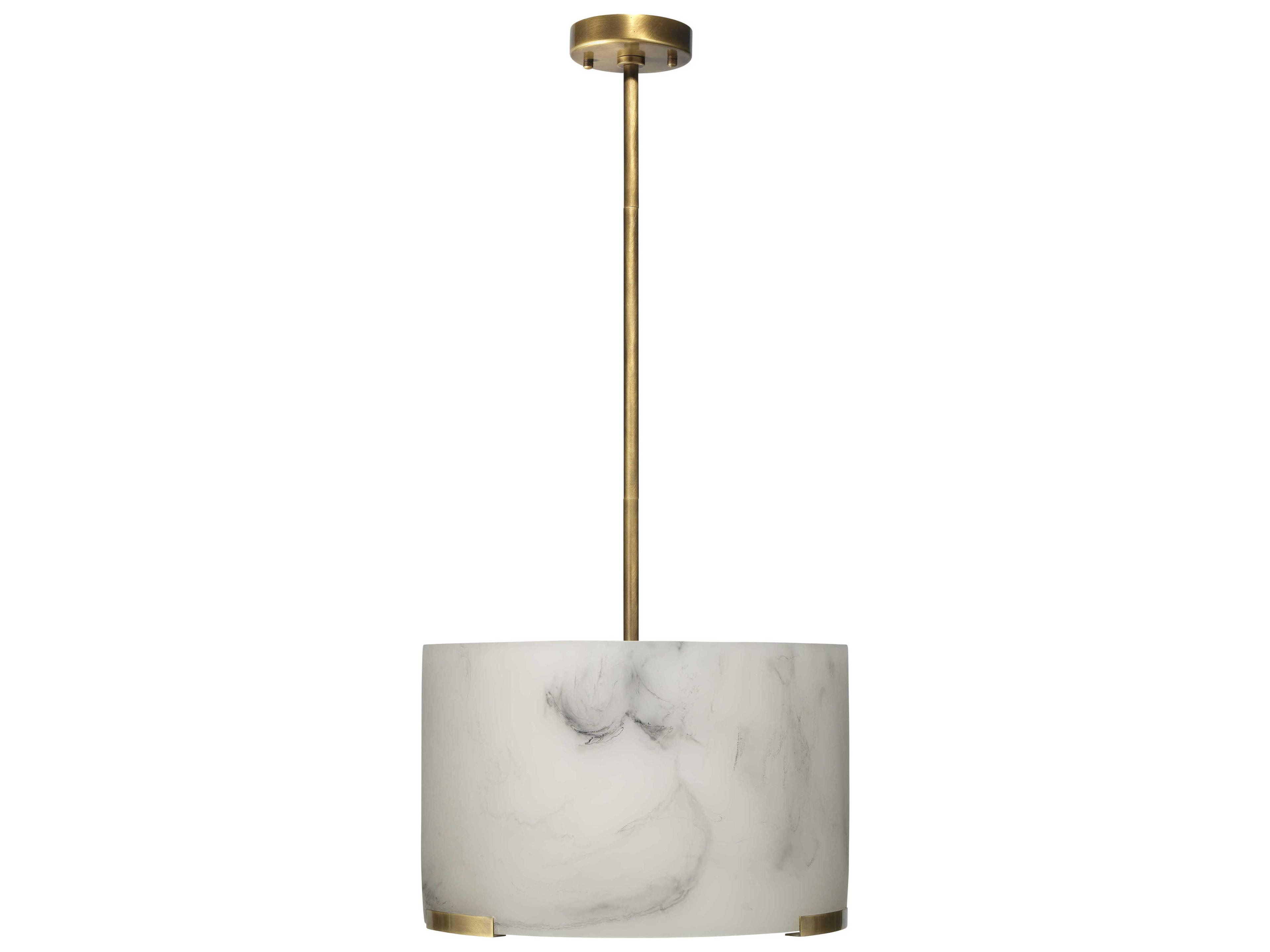 Jamie Young Elancourt 3-Light White Faux Alabaster Antique Brass Drum Pendant