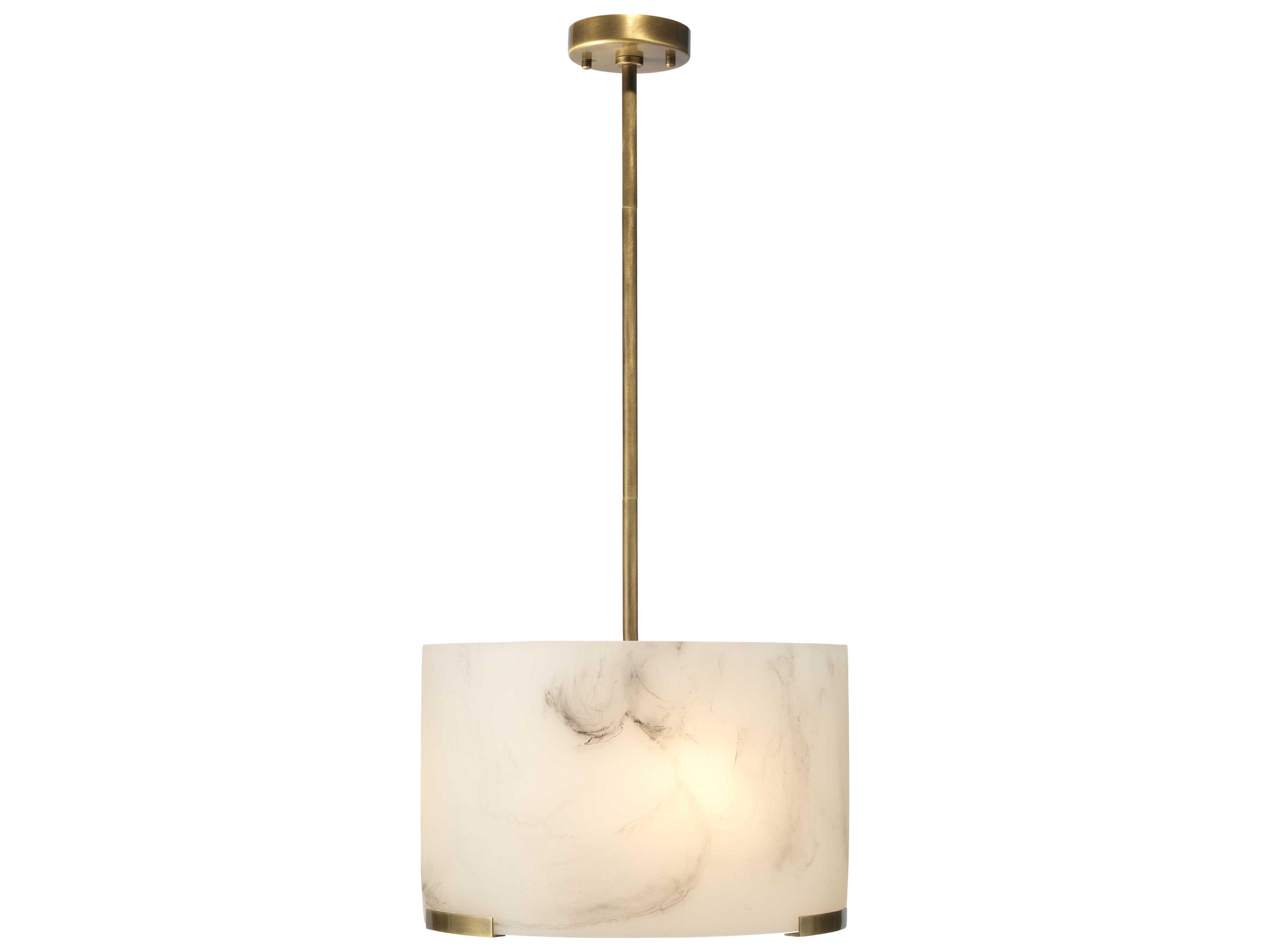 Jamie Young Elancourt 3-Light White Faux Alabaster Antique Brass Drum Pendant