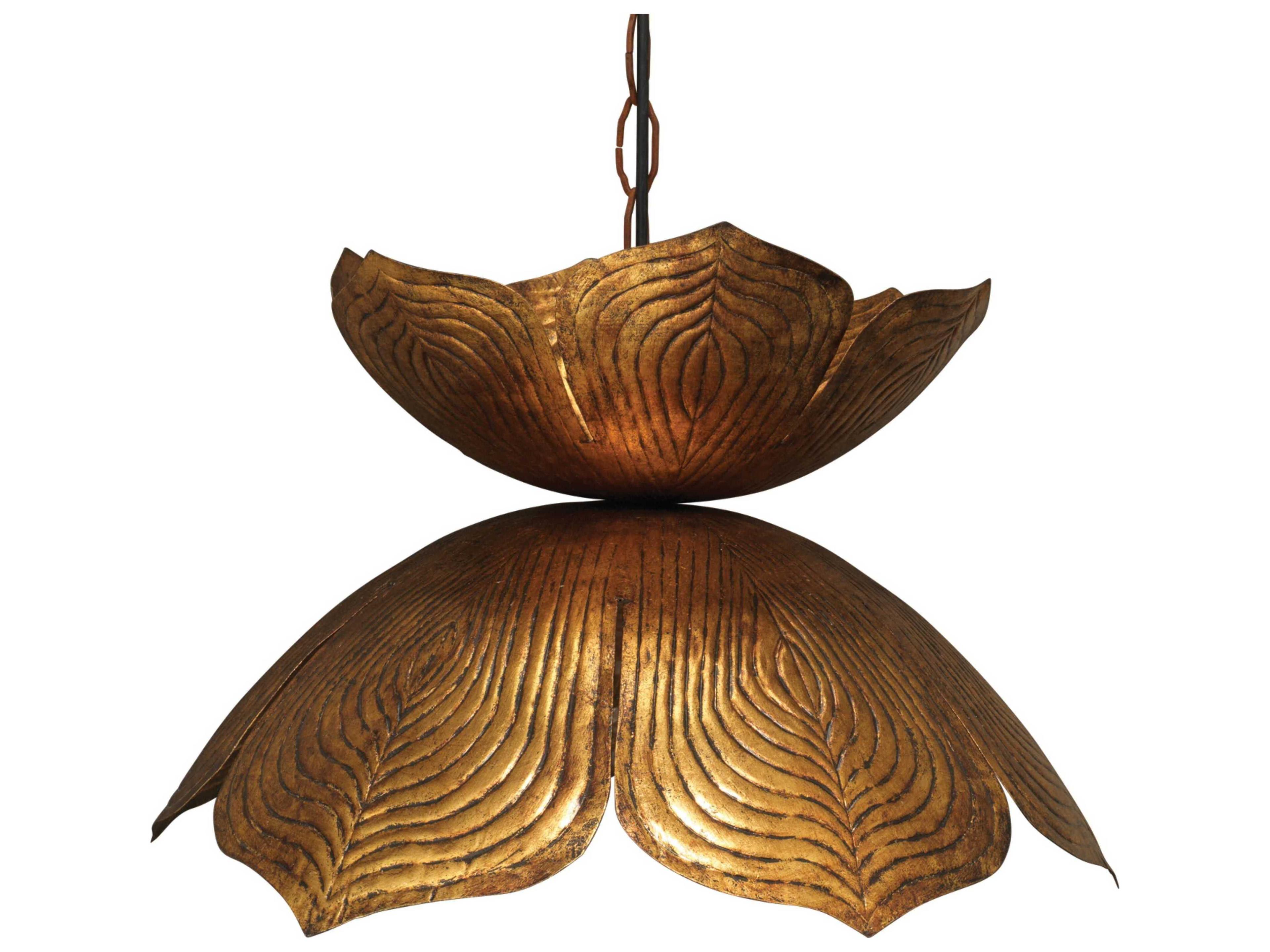 Flowering Lotus 1-Light Antique Gold Geometric Pendant