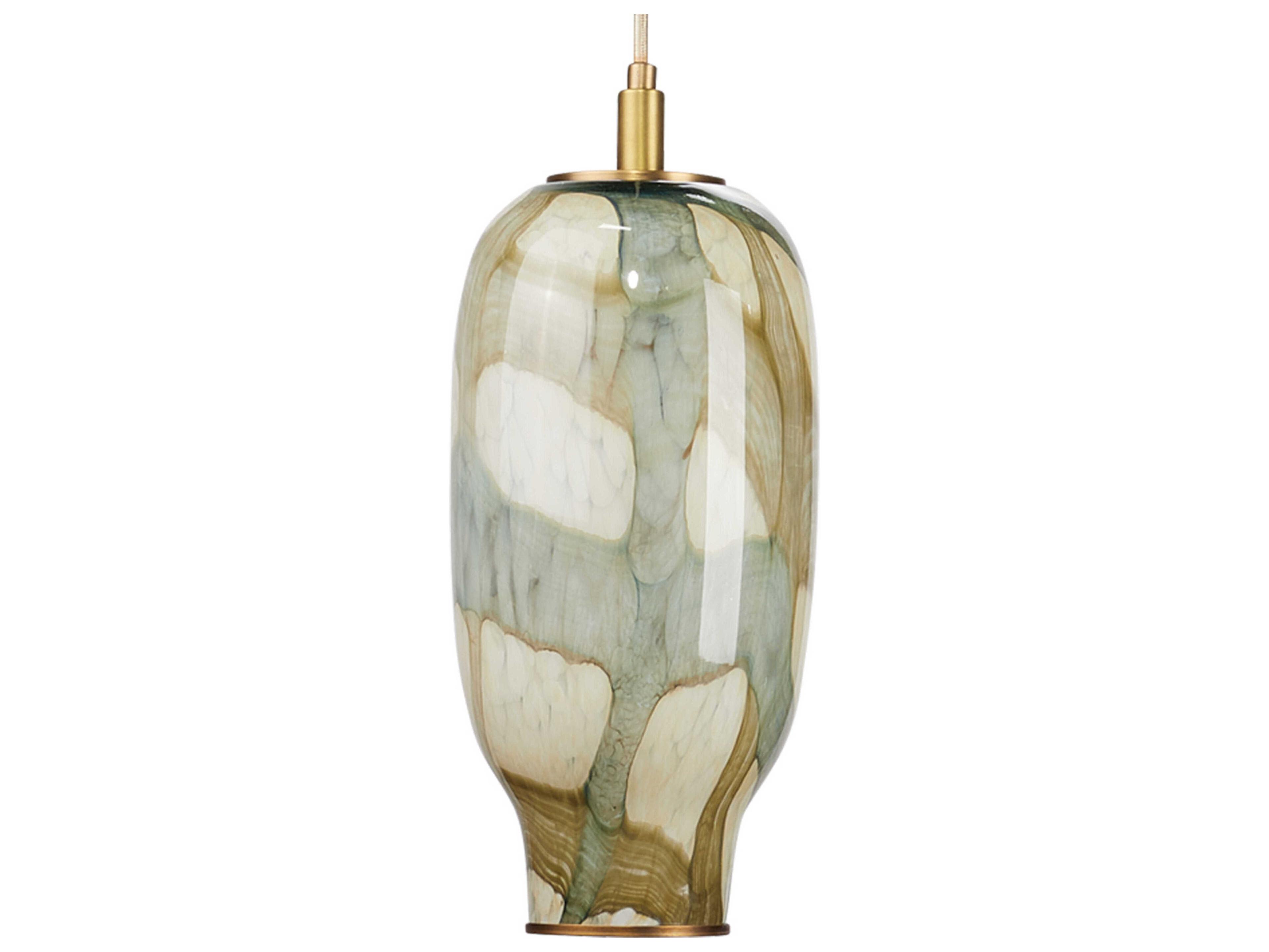 Helen Large Glass Pendant Light in Pale Blue with Antique Brass Hardware