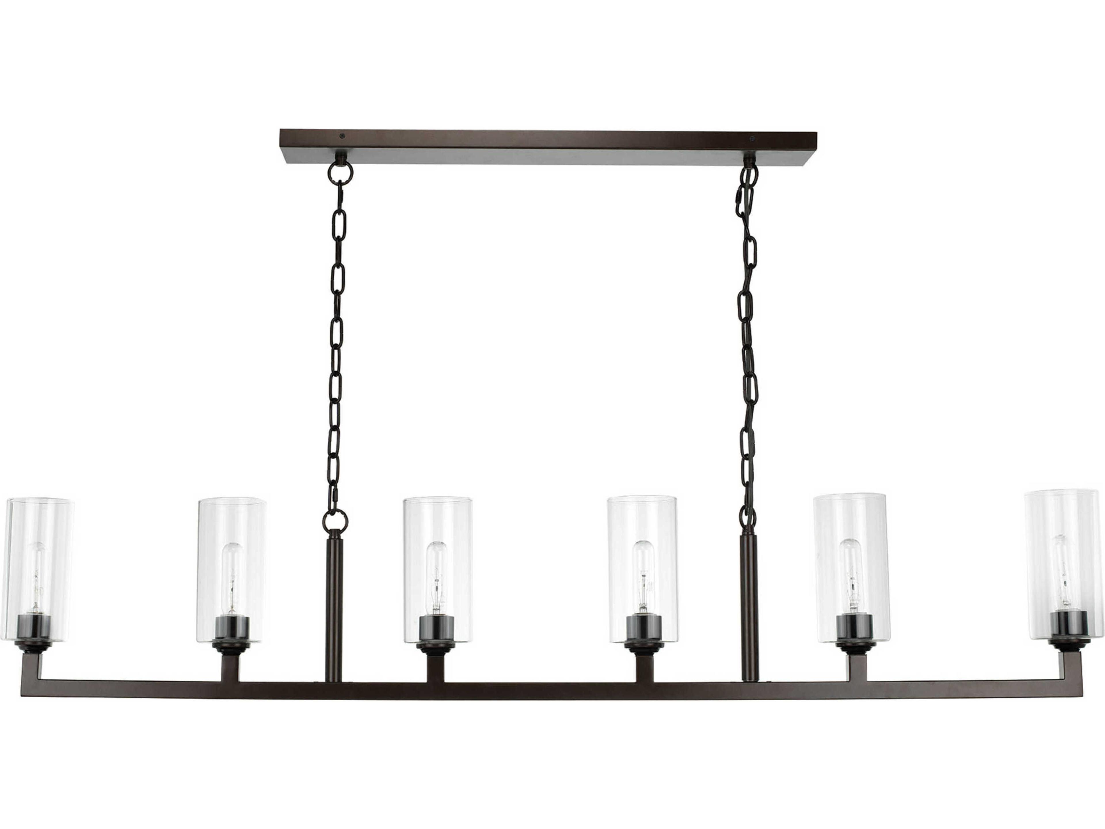 Linear 6-Light Oil Rubbed Bronze Clear Glass Cylinder Island Pendant