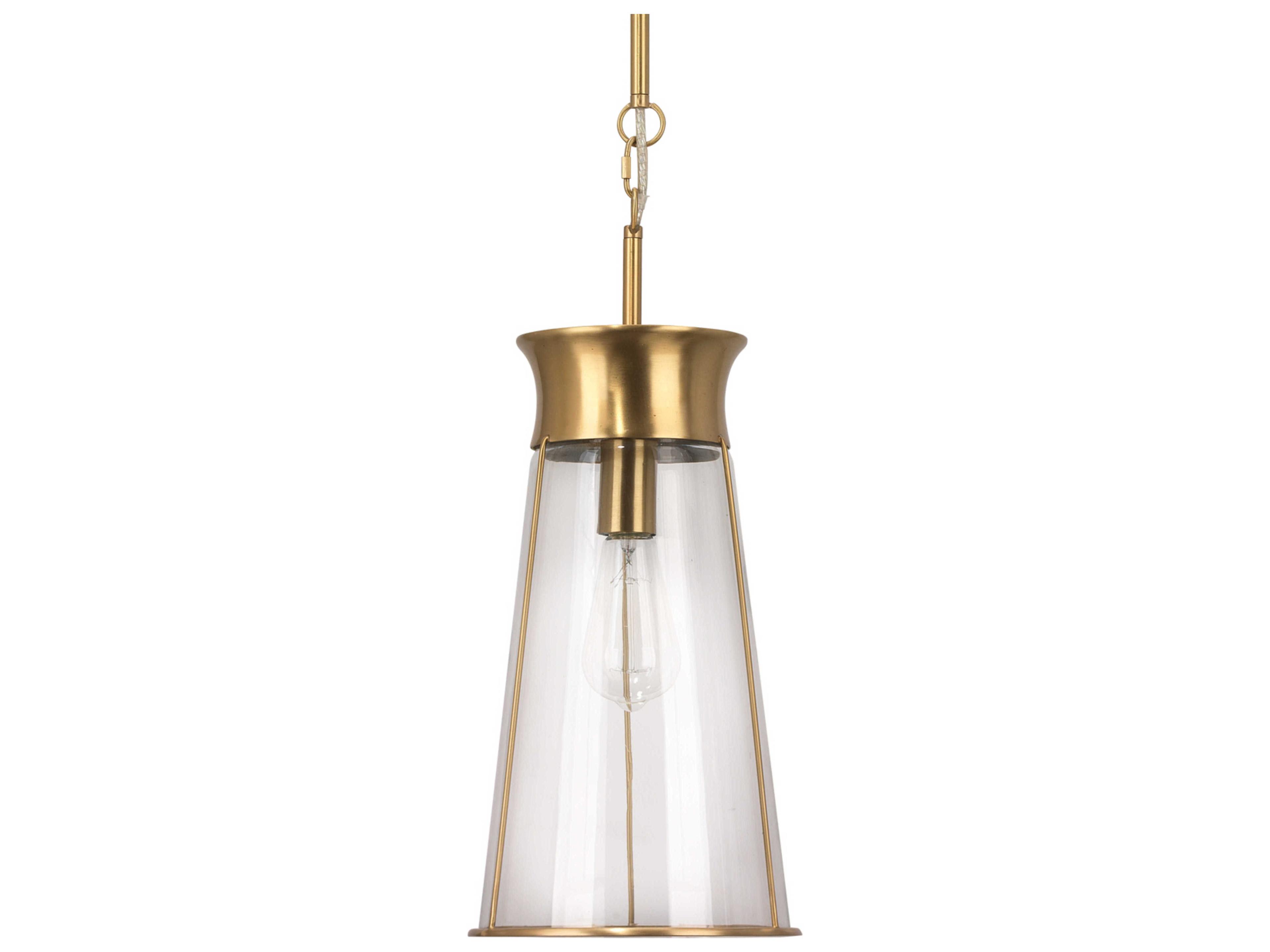 1-Light Clear Glass Antique Brass Mini Pendant
