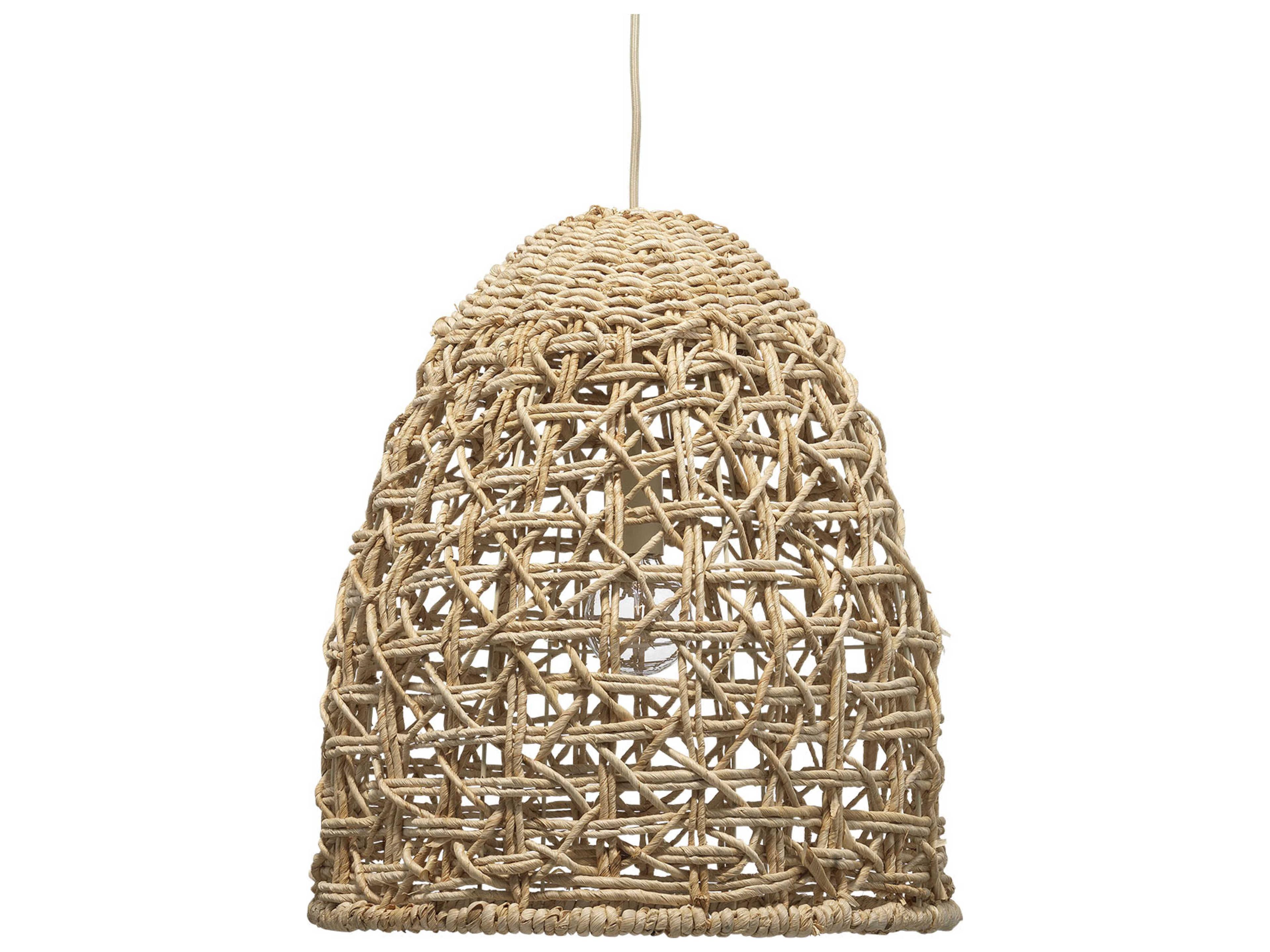 1-Light Natural Corn Straw Rope Wood Geometric Pendant
