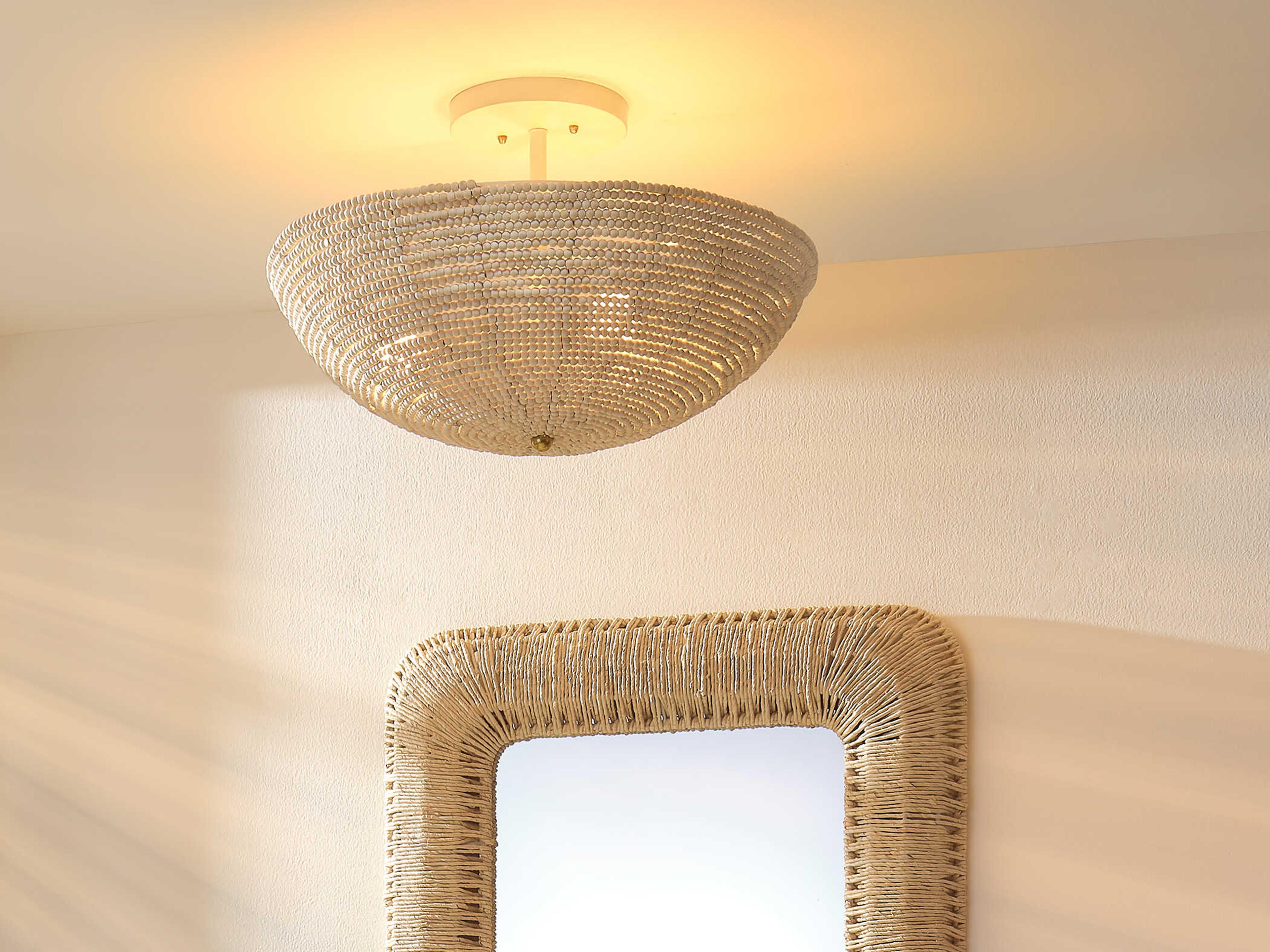 Jamie Young Tsunami 3-Light Natural Cream Brown Bowl Semi Flush Mount