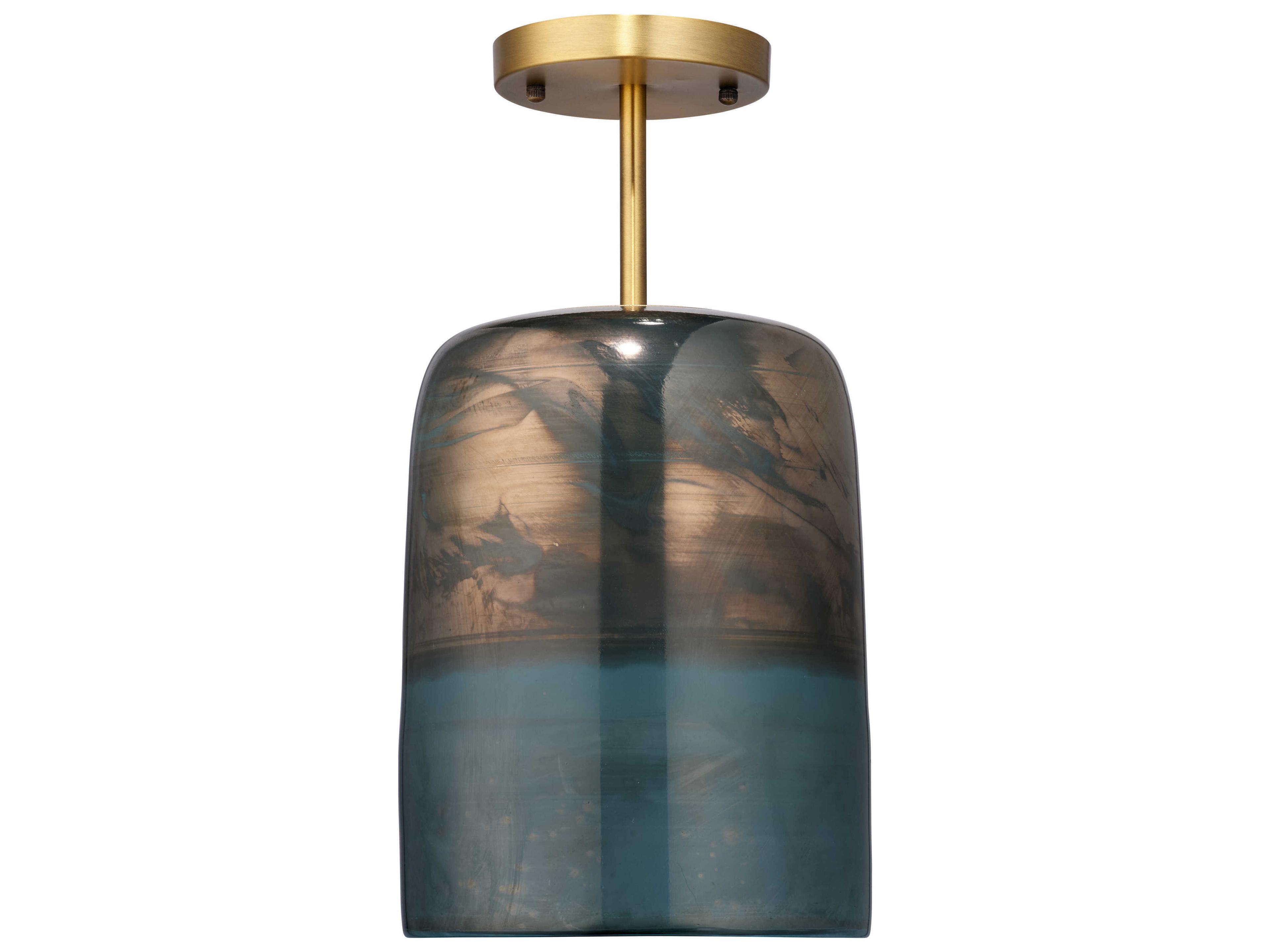 Vapor 1-Light Brass Glass Cylinder Semi Flush Mount