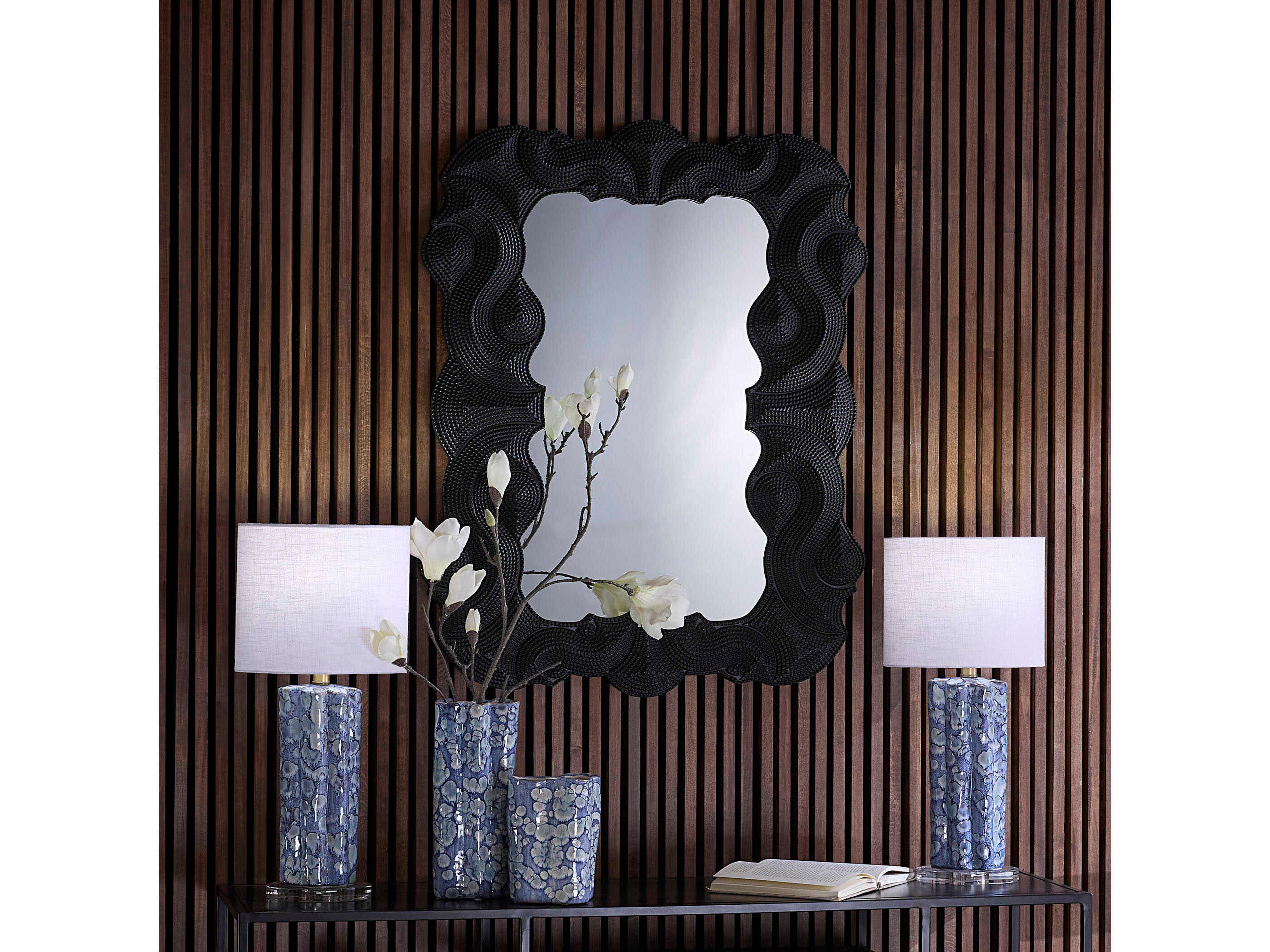 Jamie Young Baroque Satin Black Rectangular Wall Mirror