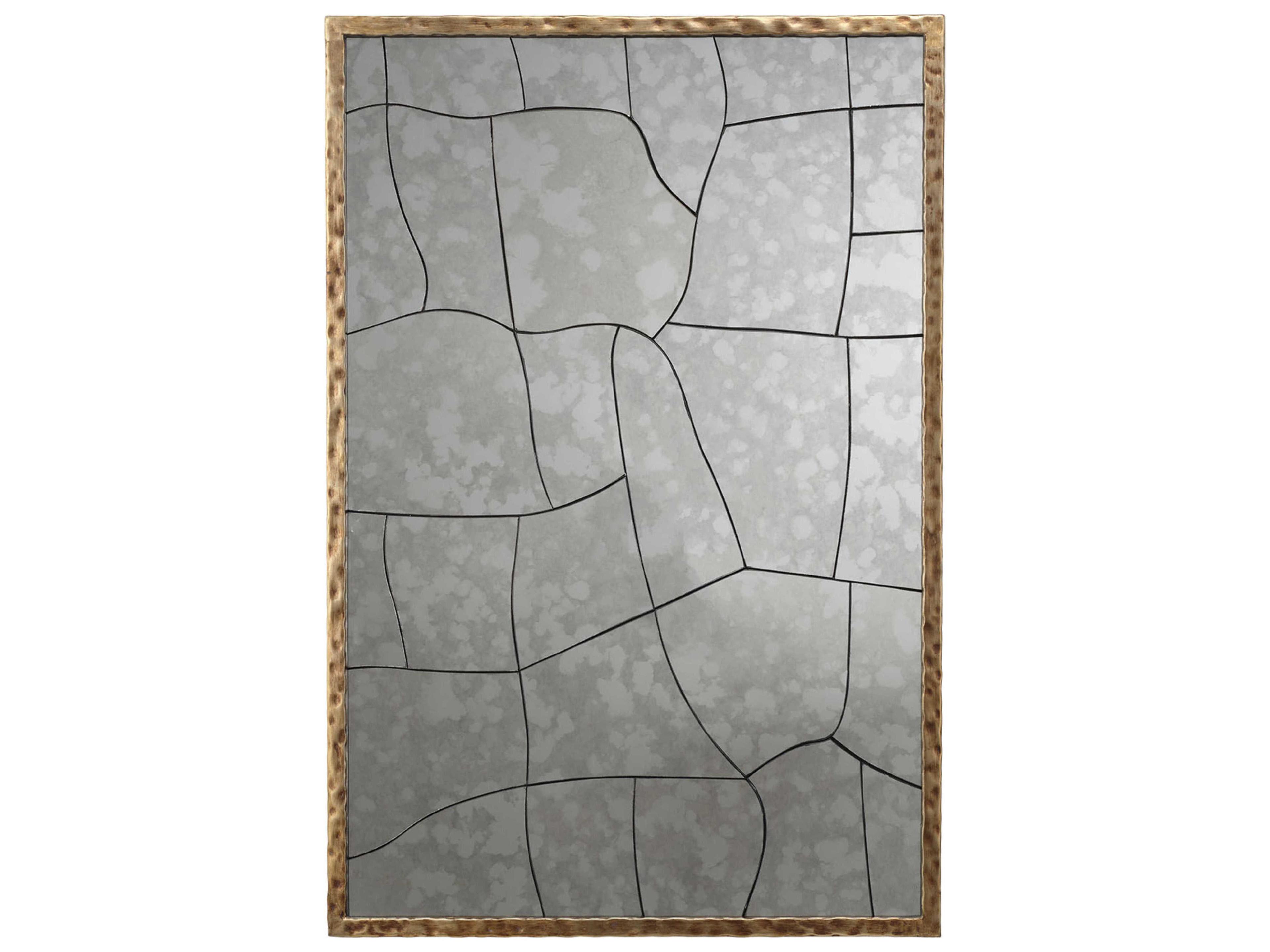 Fractured Hammered Brass Rectangular Antique Mirror
