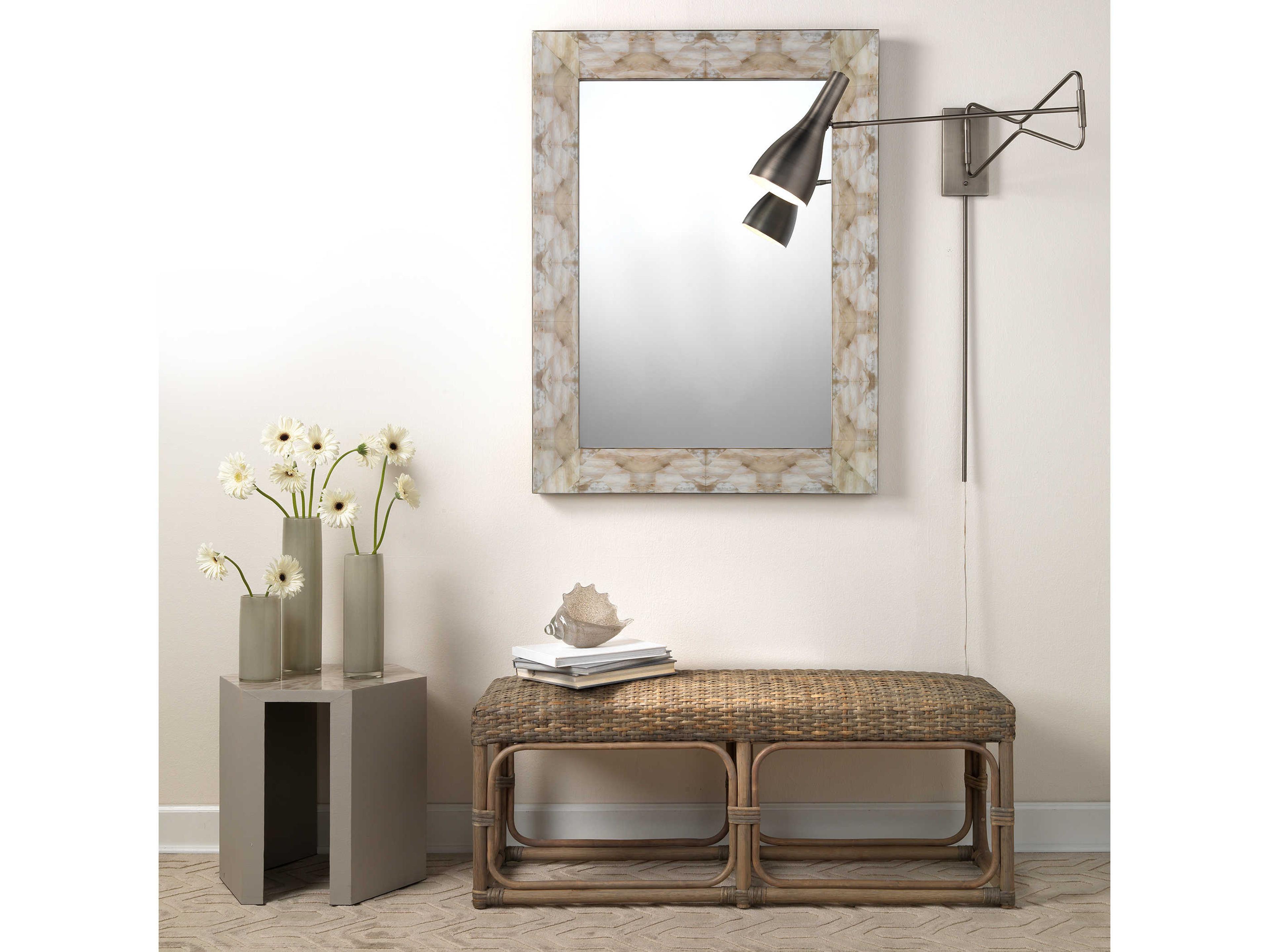 Jamie Young Fragment Light Grey / Beige Faux Horn Rectangular Wall Mirror