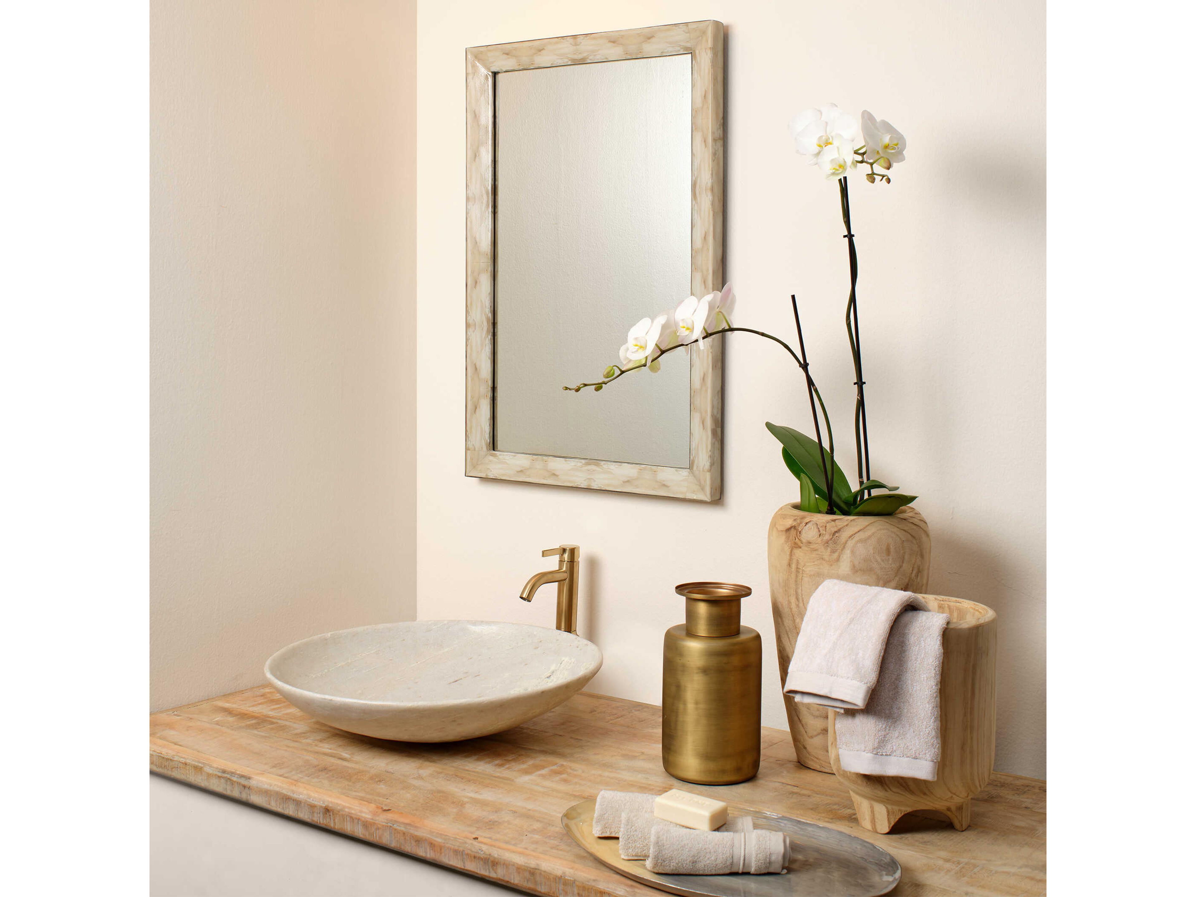 Jamie Young Fragment Light Grey / Beige Faux Horn Rectangular Wall Mirror