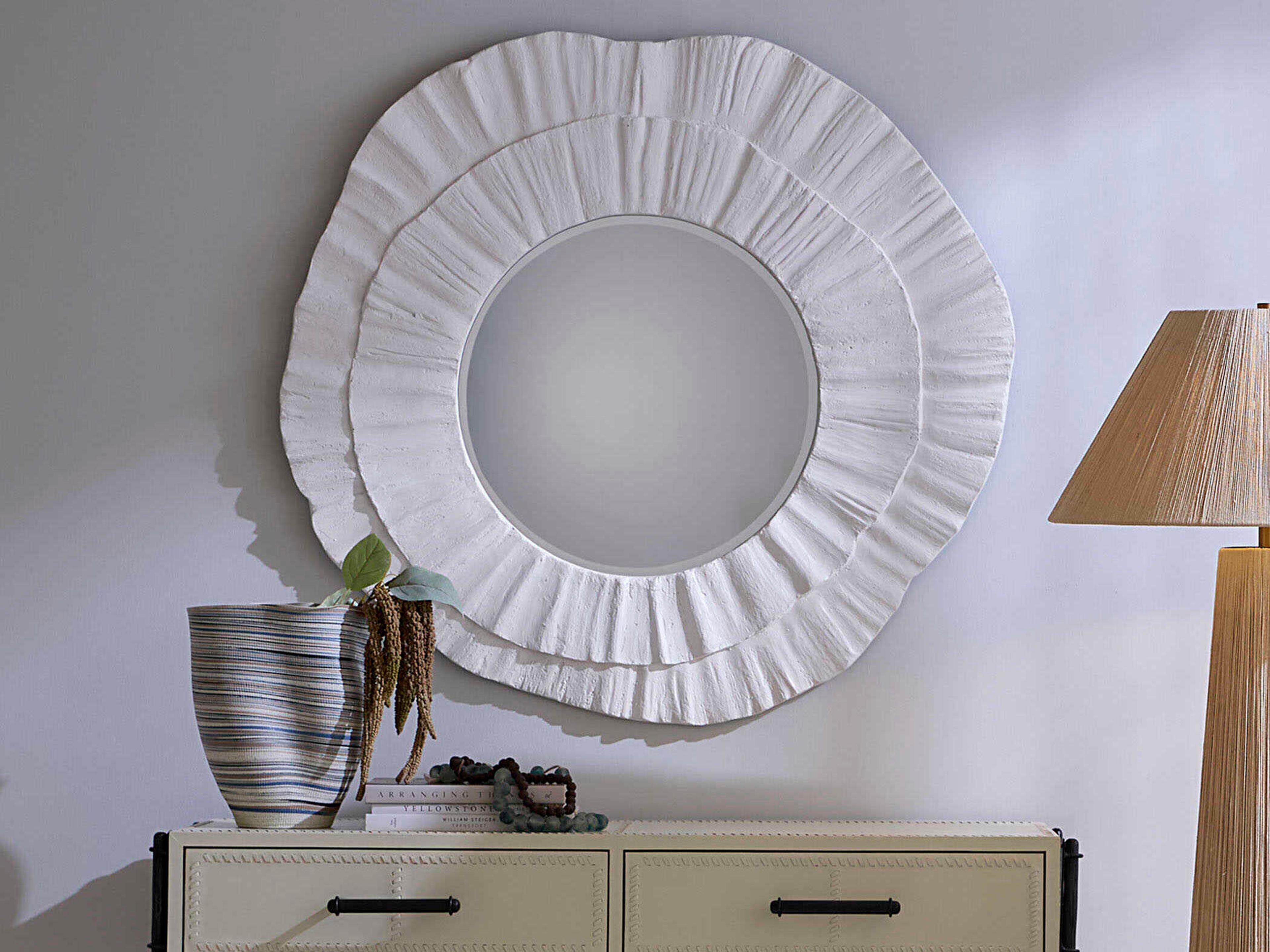 Jamie Young Millstone Matte White Round Wall Mirror