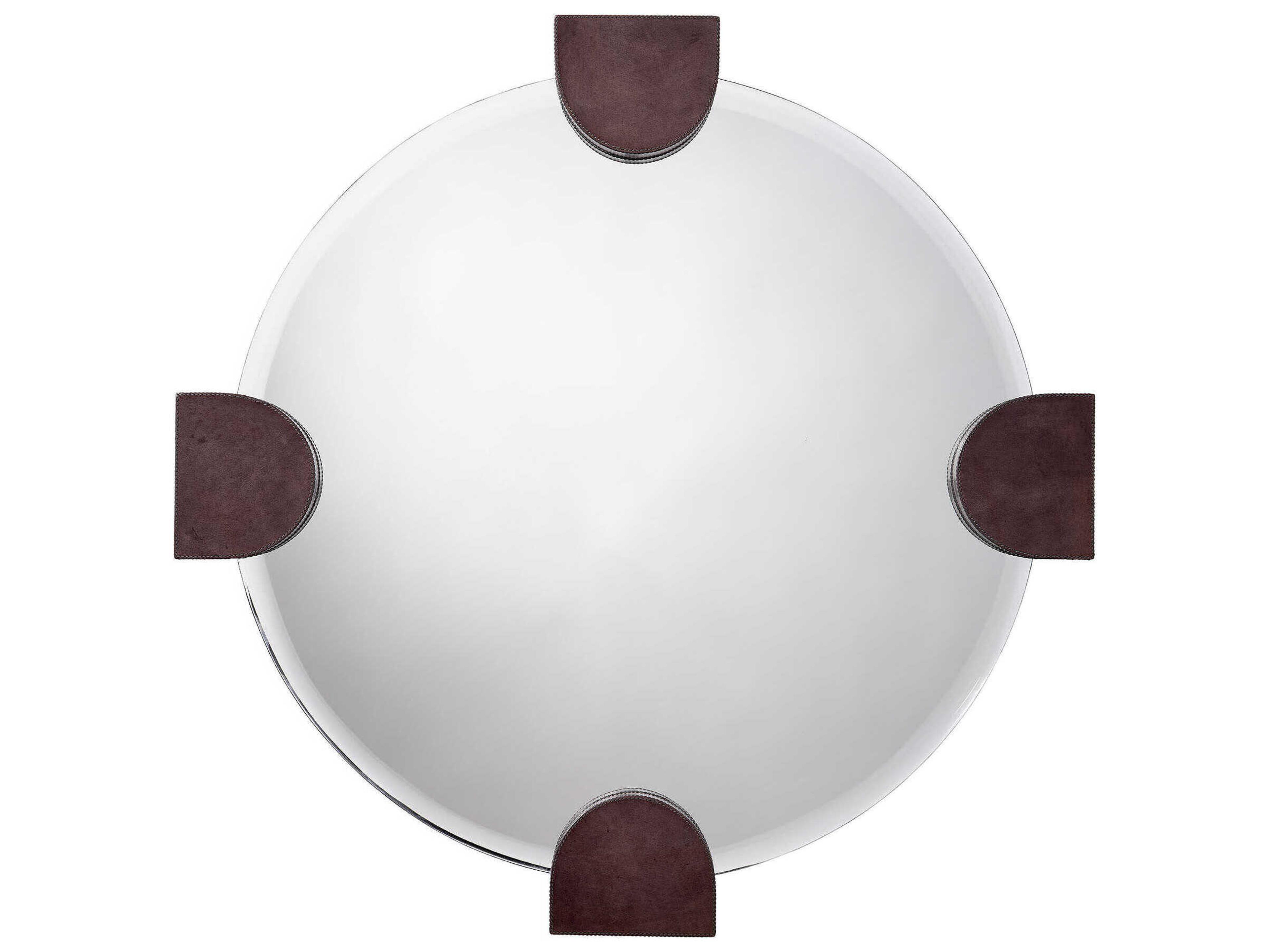 Quadrant Leather Grey Round Wall Mirror