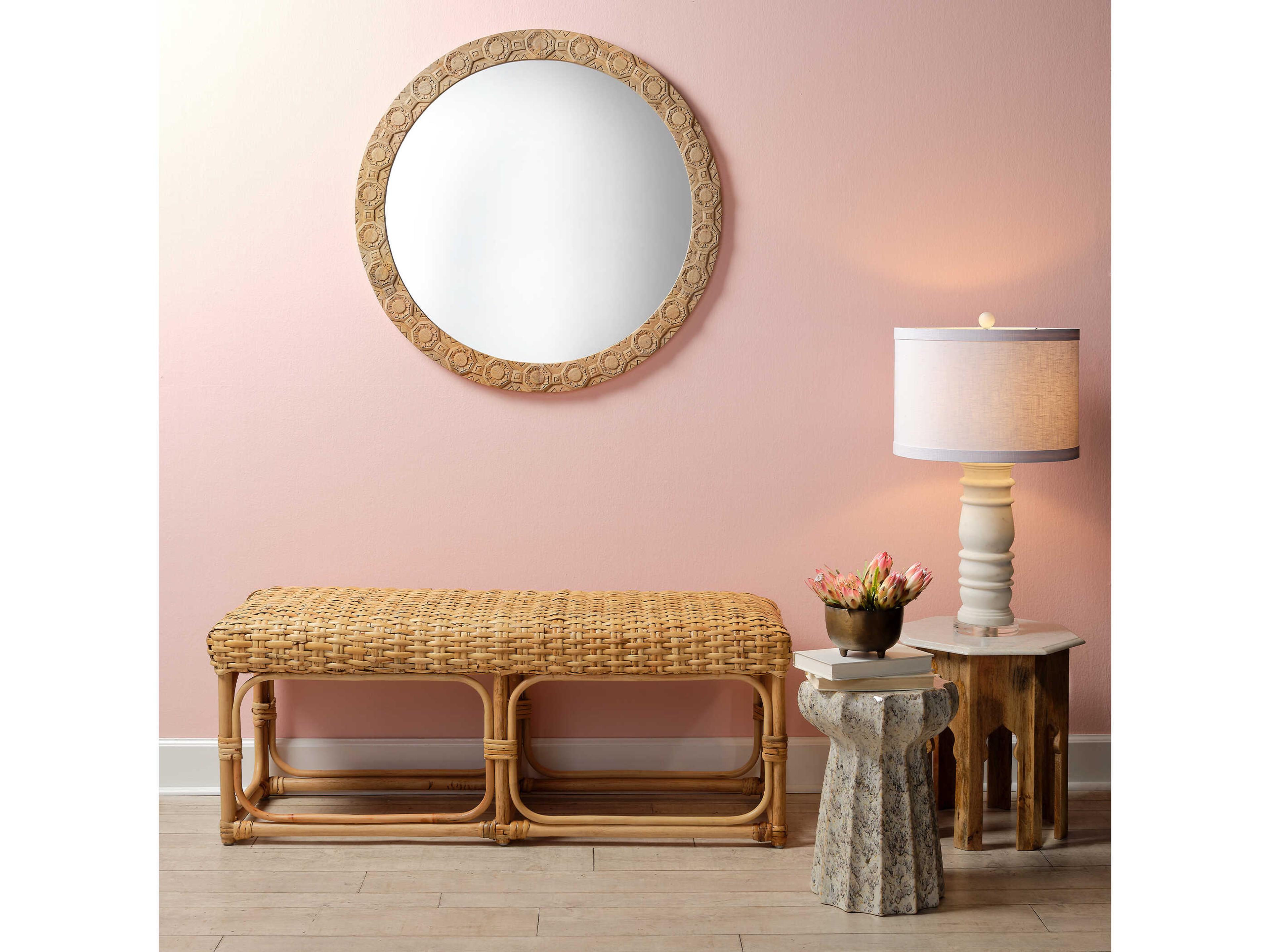 Jamie Young Relief Natural Round Wall Mirror