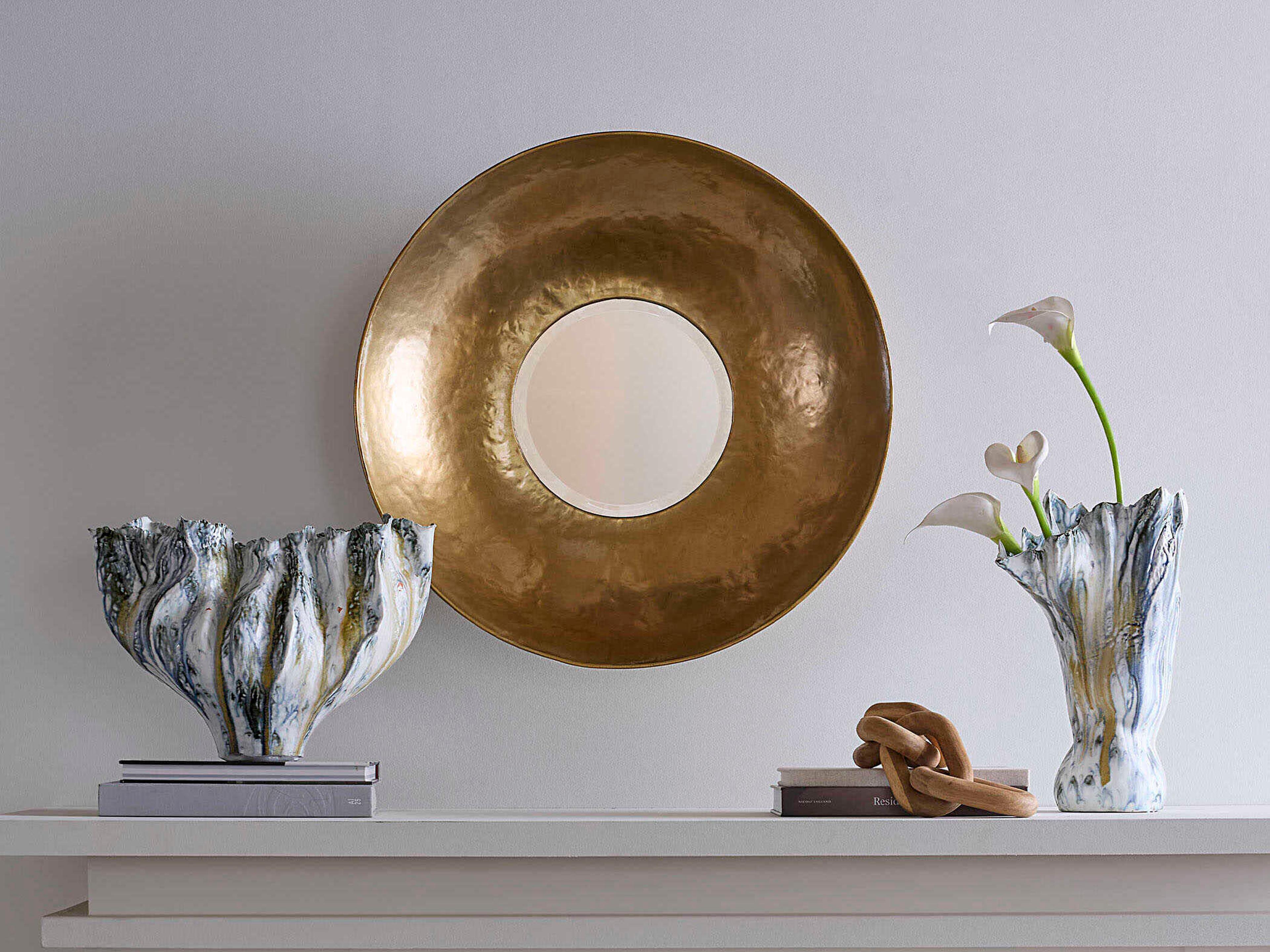 Jamie Young Theia Hammered Gold Round Wall Mirror
