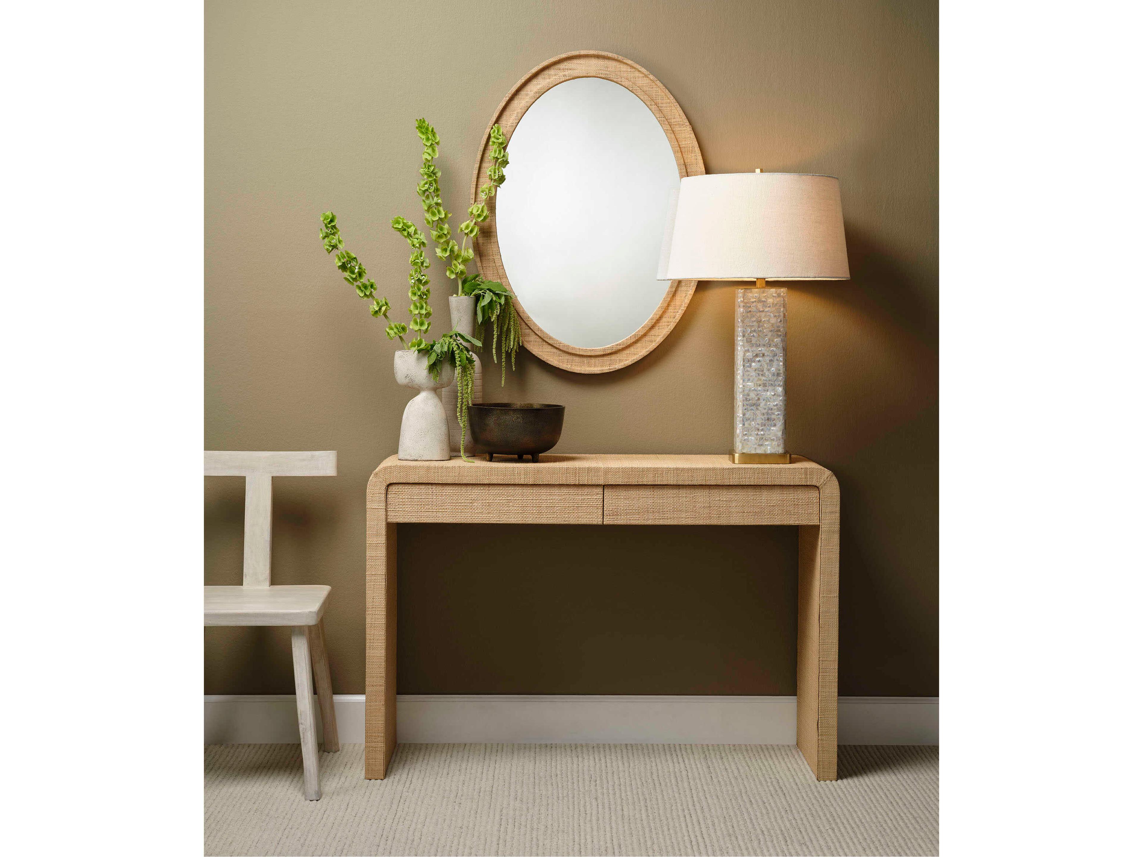 Jamie Young Valley Raffia Natural Oval Wall Mirror