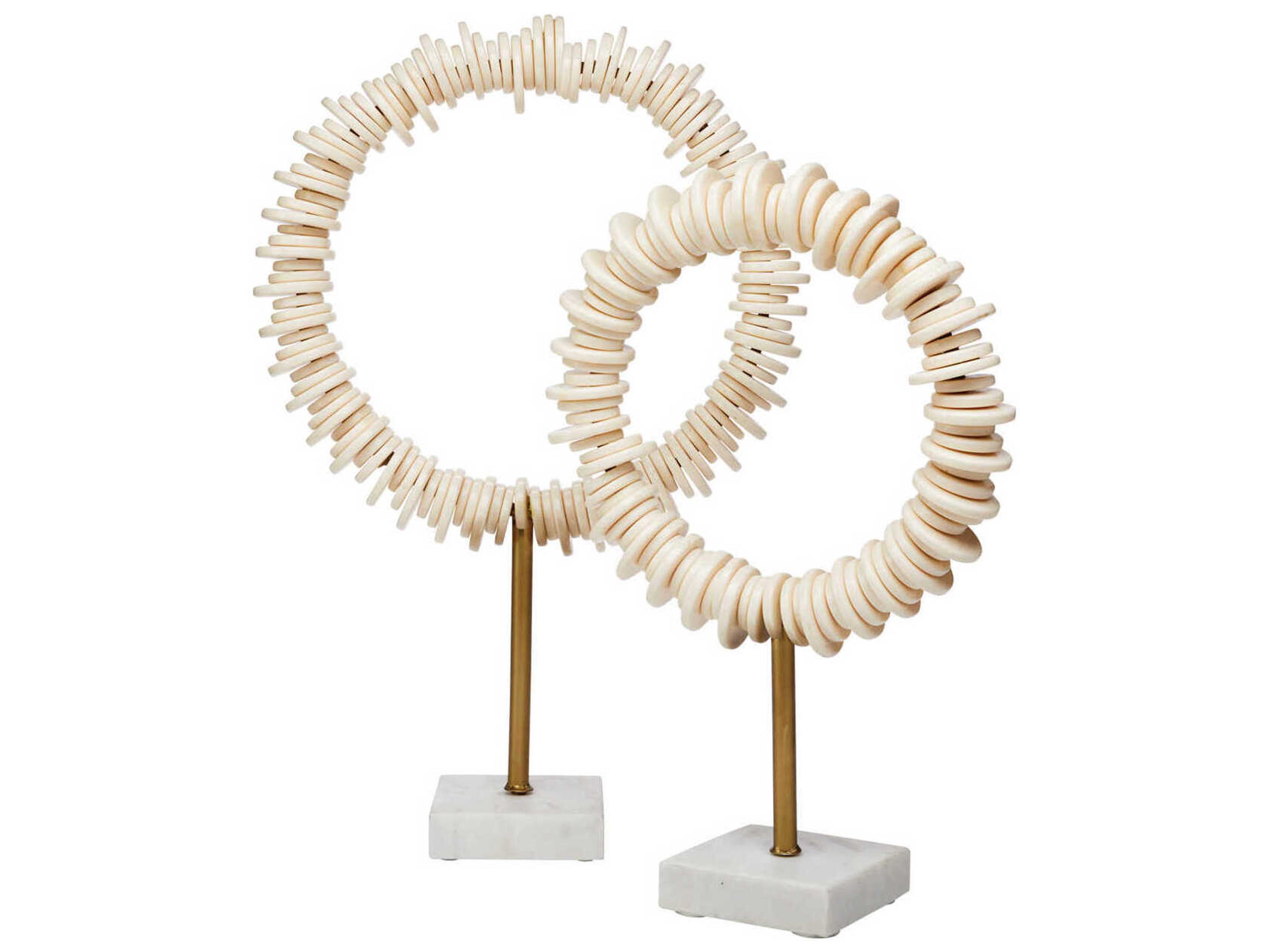 Jamie Young Cream Resin & Antique Brass Rod / White Marble Base Sculpture