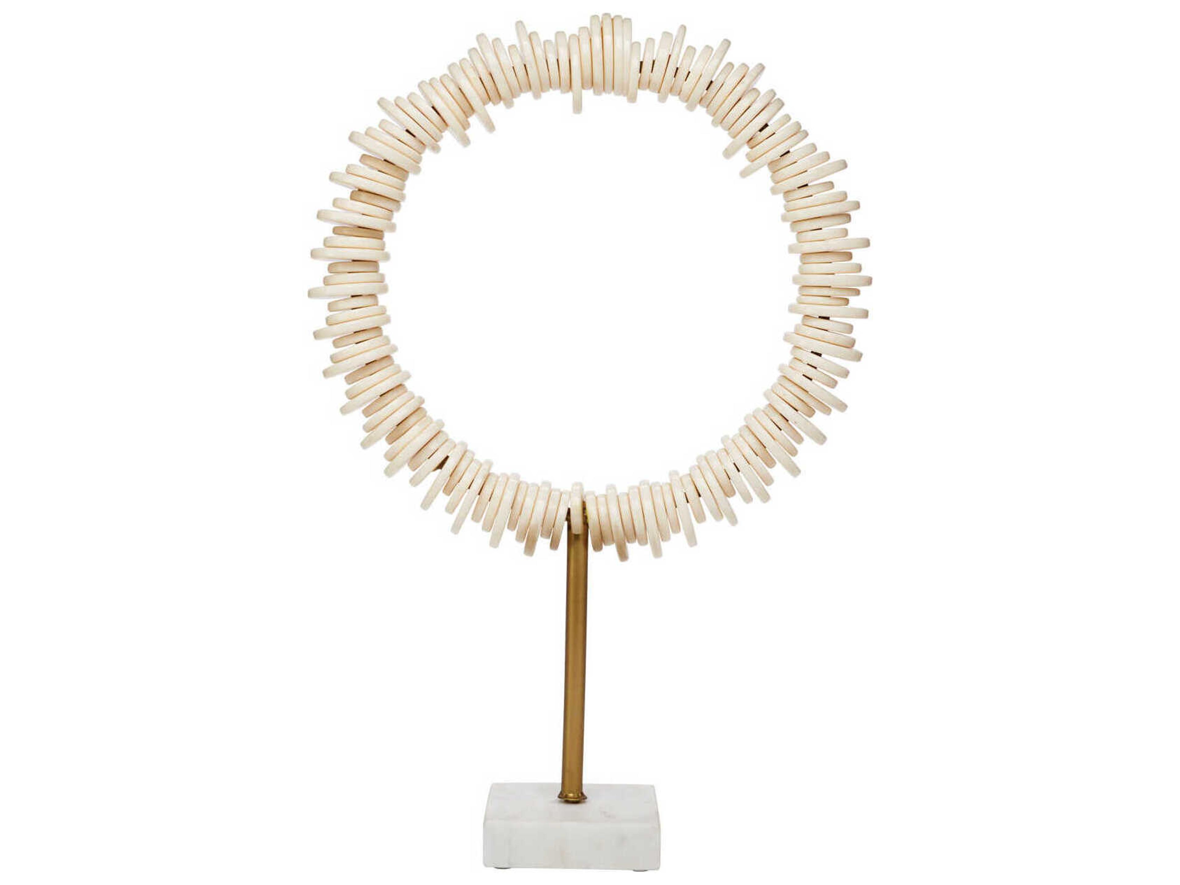 Jamie Young Cream Resin & Antique Brass Rod / White Marble Base Sculpture