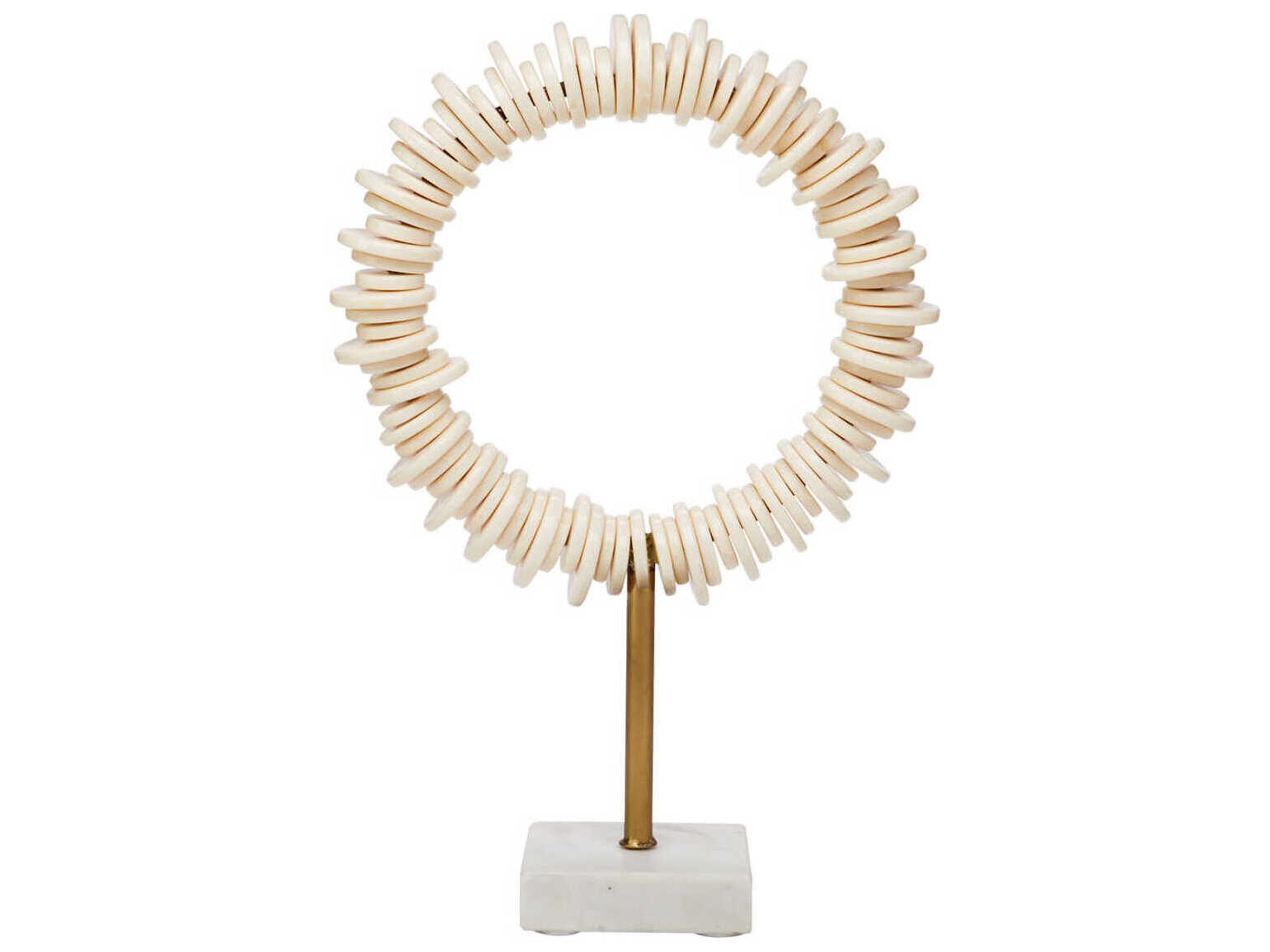 Jamie Young Cream Resin & Antique Brass Rod / White Marble Base Sculpture