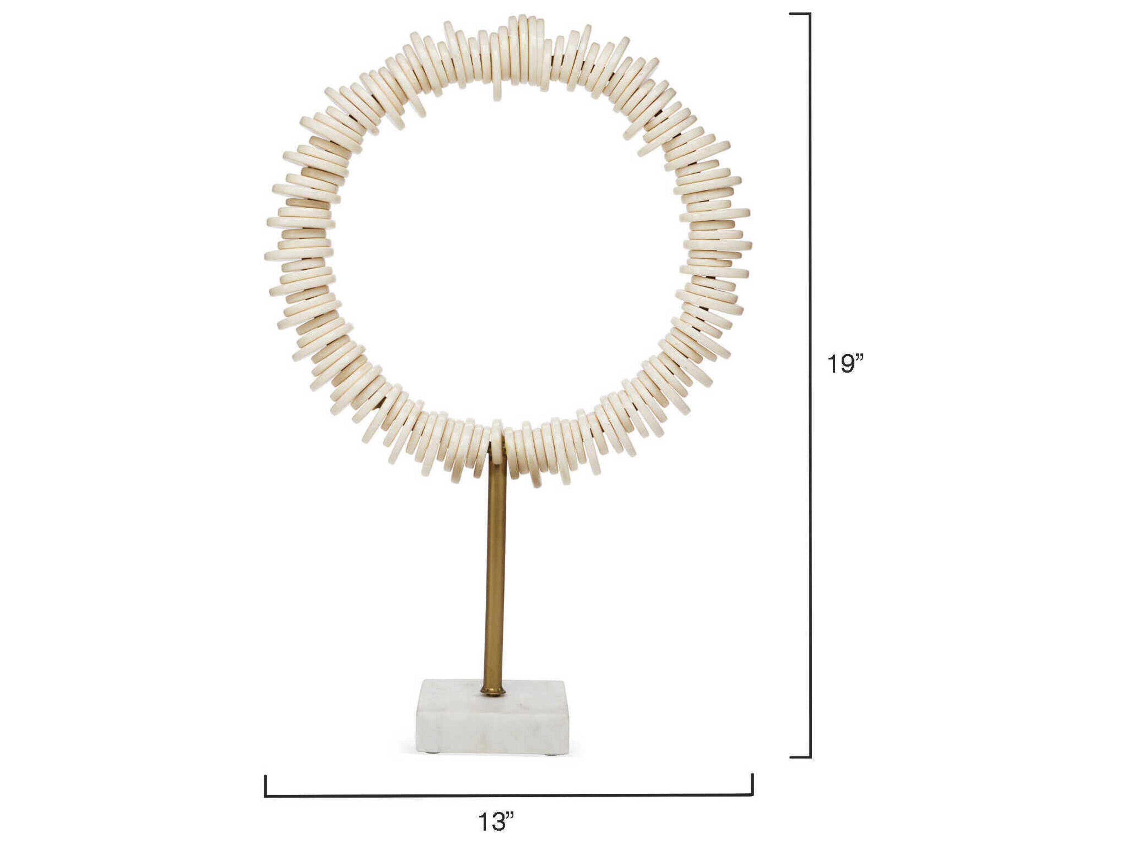 Jamie Young Cream Resin & Antique Brass Rod / White Marble Base Sculpture