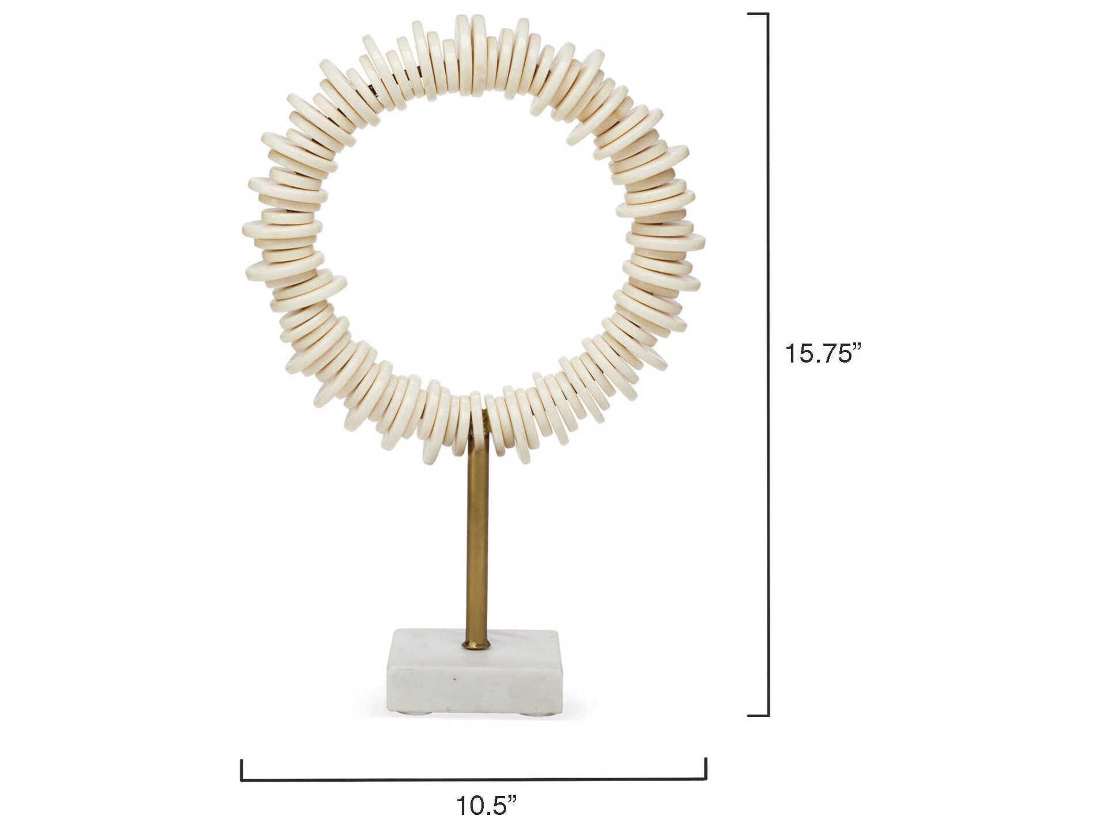 Jamie Young Cream Resin & Antique Brass Rod / White Marble Base Sculpture