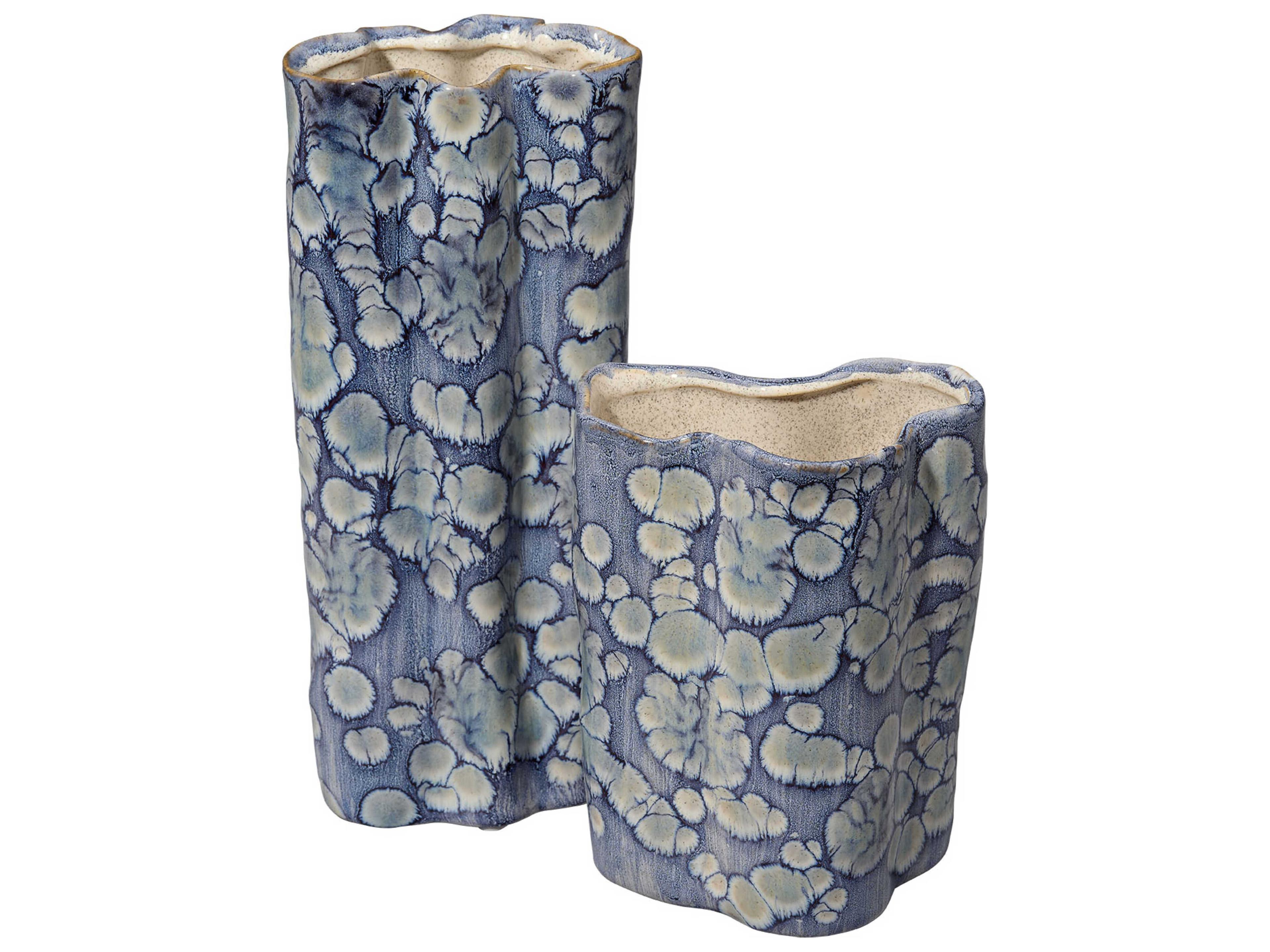 Cloud Reactive Blue Glaze Vase Set of 2