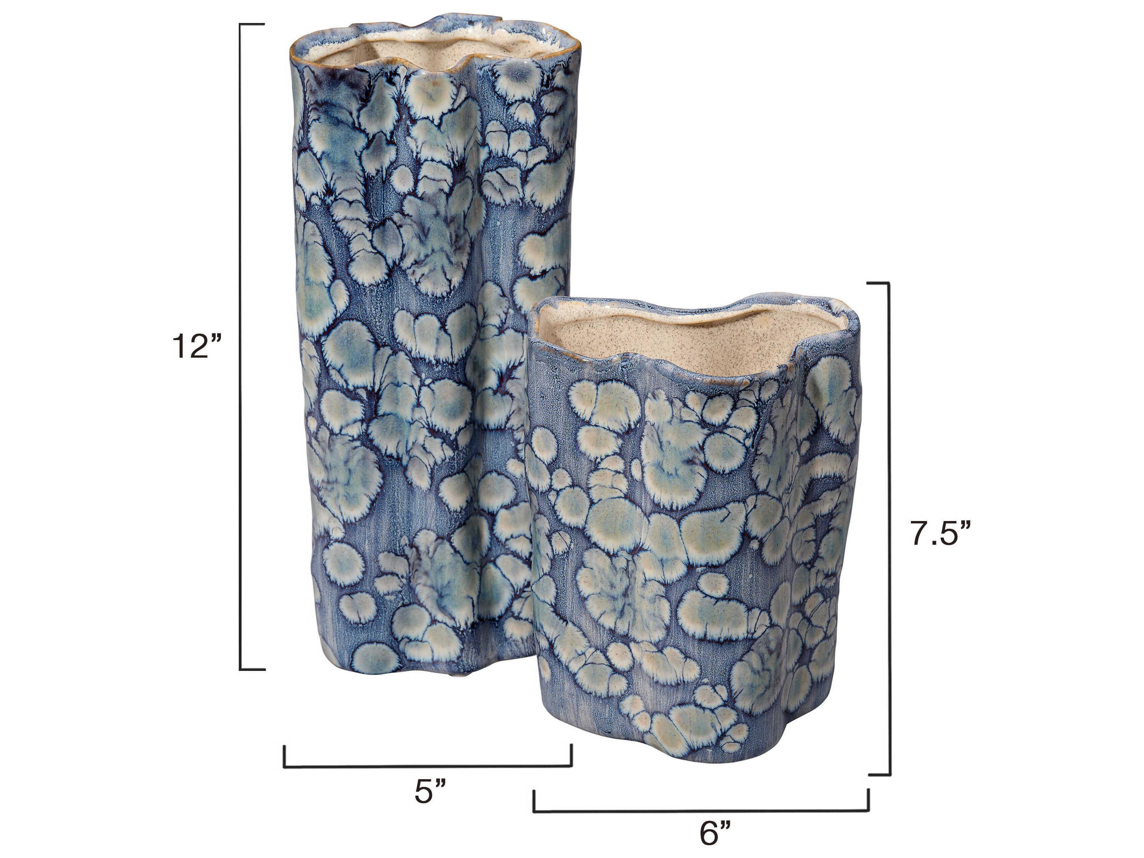Jamie Young Cloud Reactive Blue Glaze Vase Set of 2